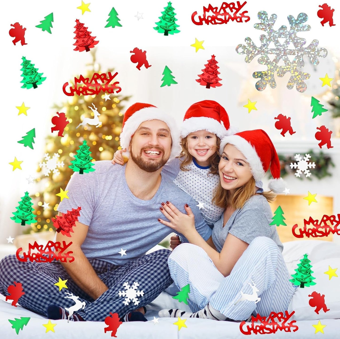 MARFOREVER Christmas Glitter Confetti, Merry Christmas Table Decorations Metallic Foil Confetti Sequins Xmas Snowflake Santa Claus Tree Elk Scatter Sprinkles for Xmas Winter Party Supplies