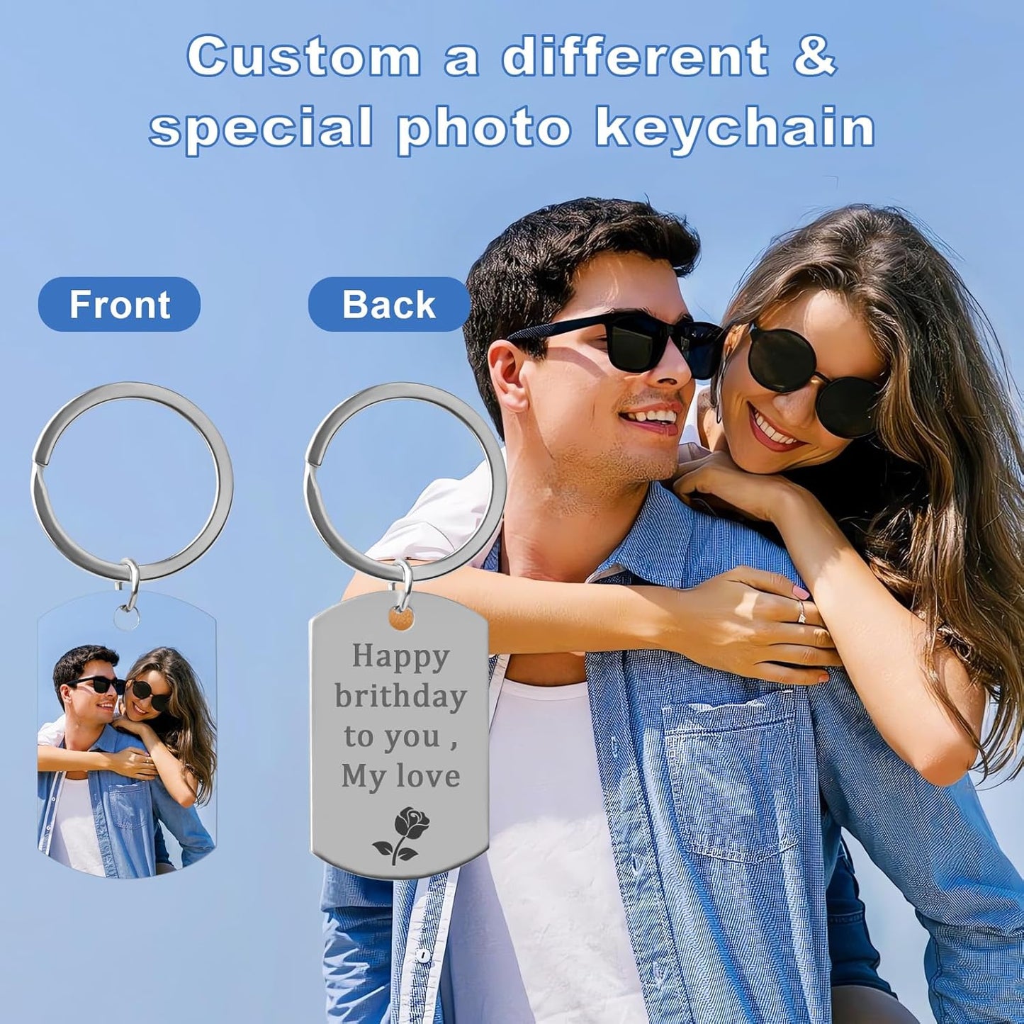 Double Side Custom Keychain with Picture Personalized Engraving Photo Text Customized Gifts for Men Women