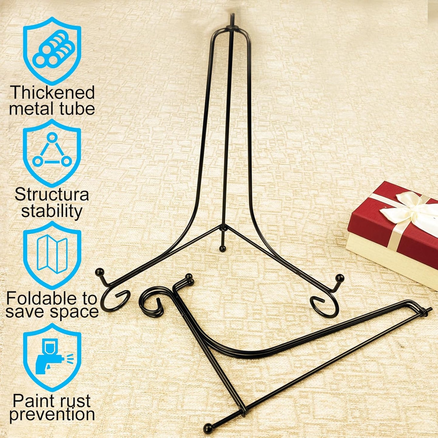 2PCS Premium Black Iron Plate Stands for Display 10 Inch, Decorative Solid Metal Plate Holders for Displaying, Mini Easel, Frame, Book, Card, Plaque, Bowl, Picture Stands for Display