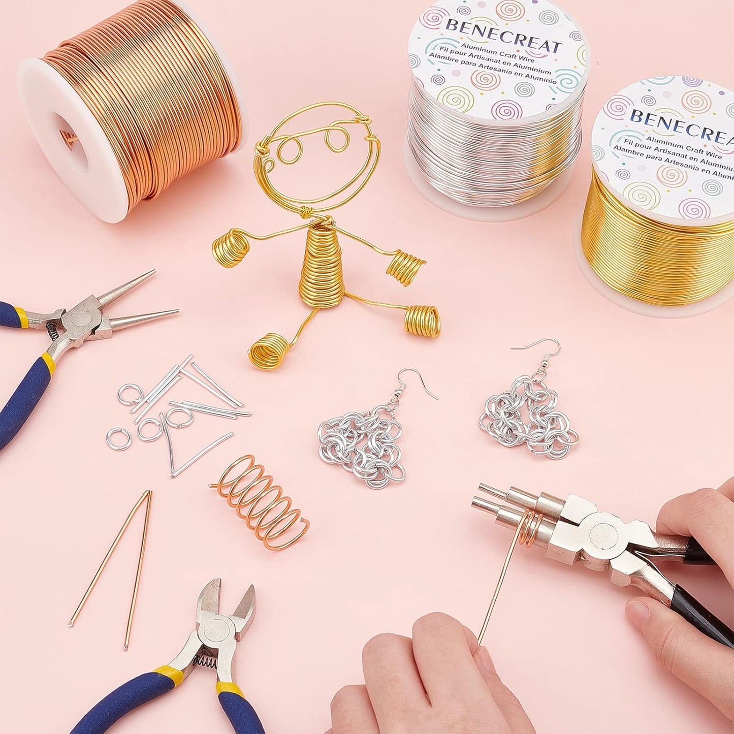 BENECREAT 15 Gauge 220FT Aluminum Wire Anodized Jewelry Craft Making Beading Floral Colored Aluminum Craft Wire - Gold