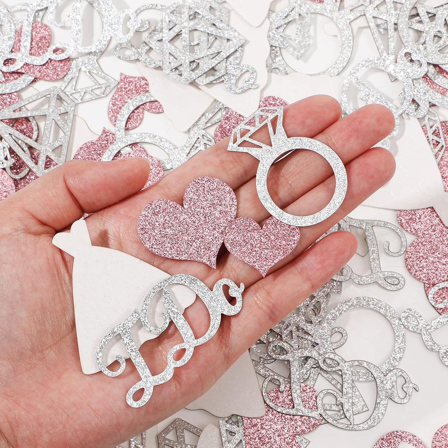Zhanmai 240 Pieces Wedding Table Confetti, Glitter Rose Gold Heart Silver Diamond Ring I Do Scatter Party Table Decoration for Bridal Shower Engagement Bachelorette Party Decor