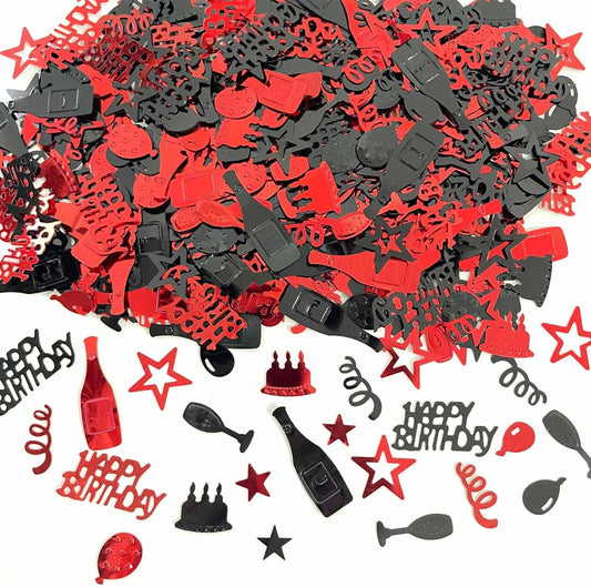 Red Black Happy Birthday Confetti, Birthday Decorations Confetti Metallic Foil Table Scatter Decorations for Birthday Party, Baby Shower Decor for Gilrs Women, DIY Arts and Crafting