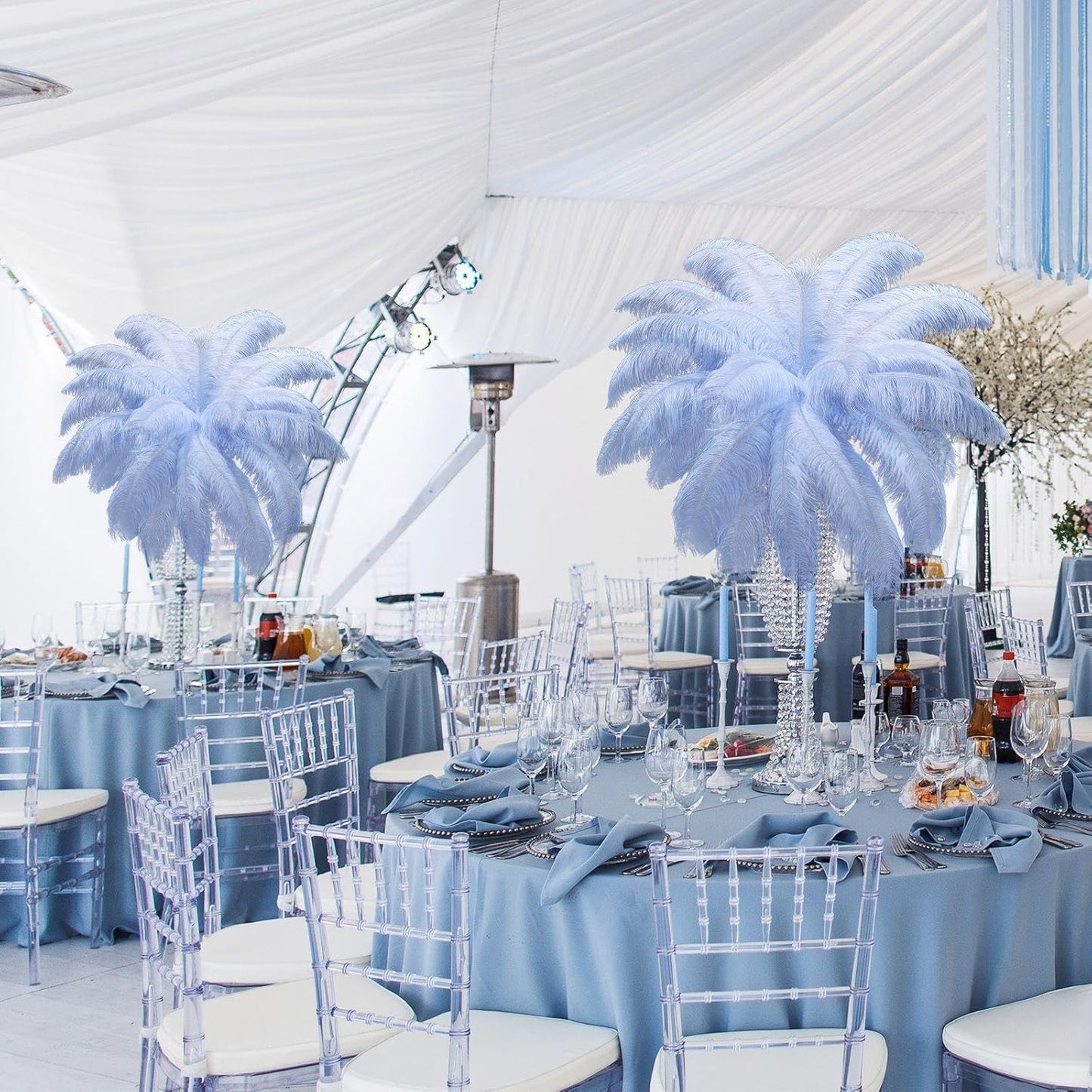 Maitys 90 Pcs Large Natural Ostrich Feathers Bulk 14-16 Inch (35-40cm) 12-14 Inch (30-35cm) 10-12 Inch (25-30cm) Ostrich Feathers Plumes for Centerpieces Wedding(Light Blue)