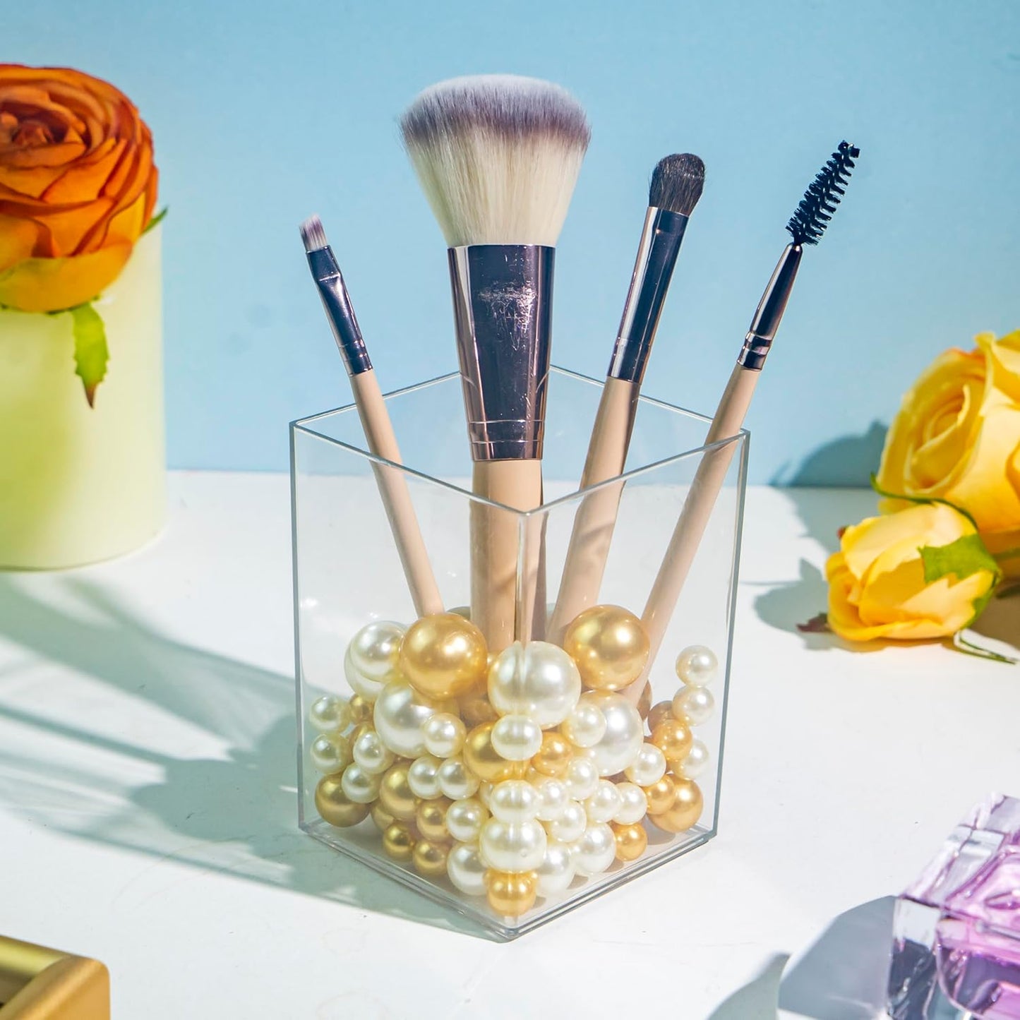 120 PCS 8/14/20mm No Hole Polish Pearl Beads for Centerpiece, Cream Gold Beads Decorative Vase Fillers, Plastics Pearls for Vases, Table Scatters, Wedding Party Decor