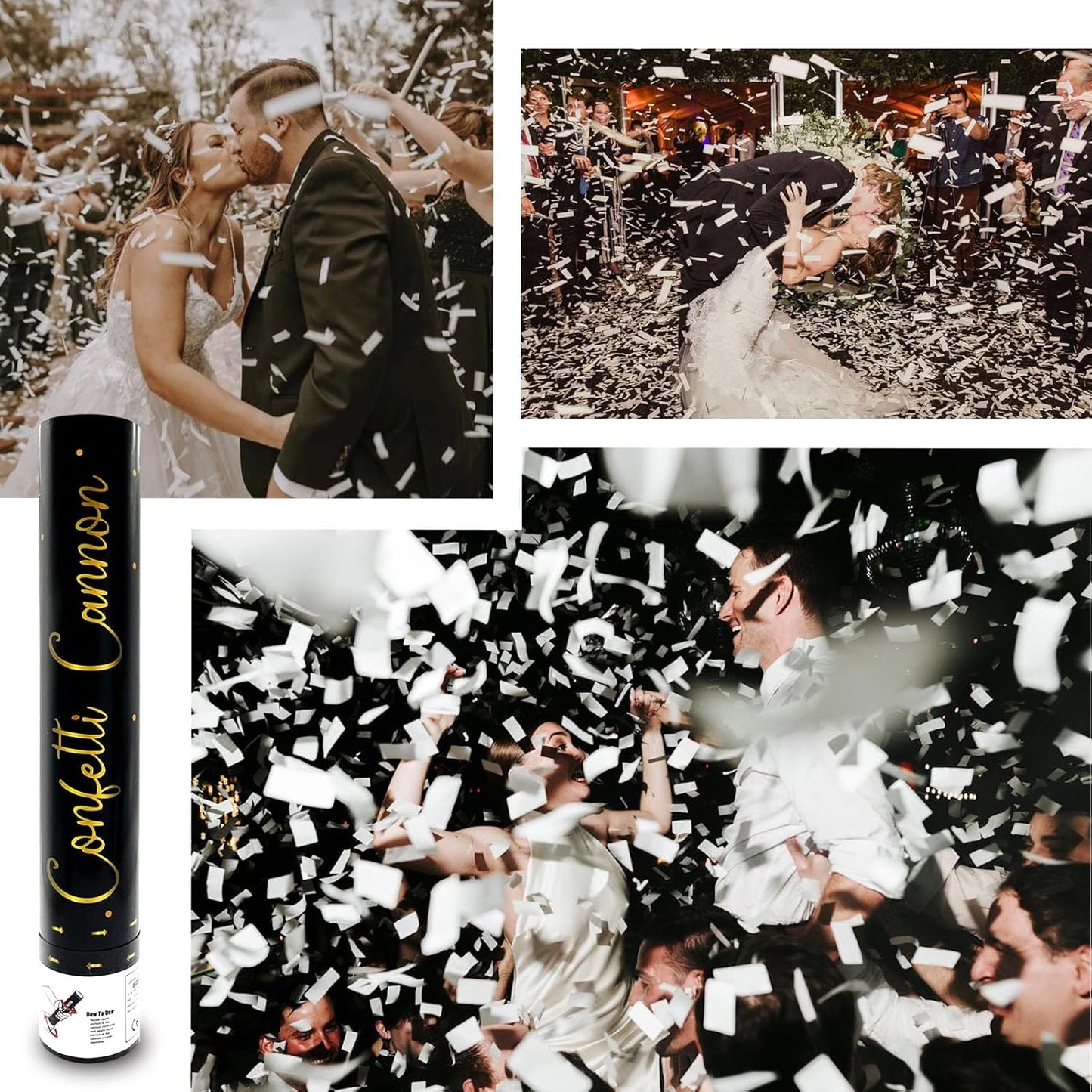 6 Pack White Confetti Poppers, 12 Inch Confetti Cannon Party Poppers Shooters for Gender Reveal, Birthday, Wedding, Graduation, Anniversary, Parties, Christmas, New Year's Eve