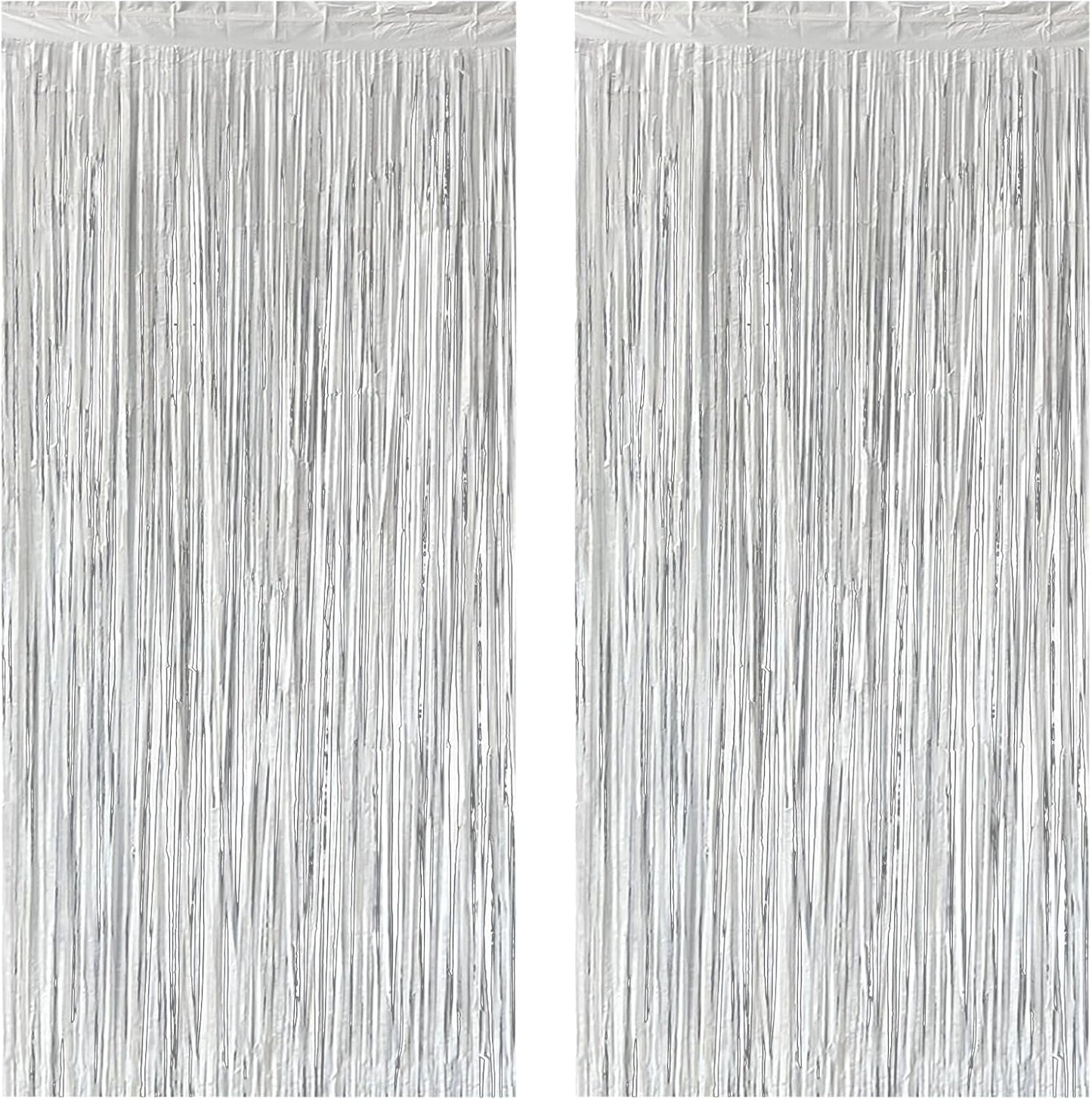 Silver Foil Fringe Curtain 3.3×8.3FT 2 Packs, Metallic Tinsel Curtains Party Streamers for Birthday Graduation Baby Shower Decoration (2pcs,3.3FT×8.3FT, Silver)