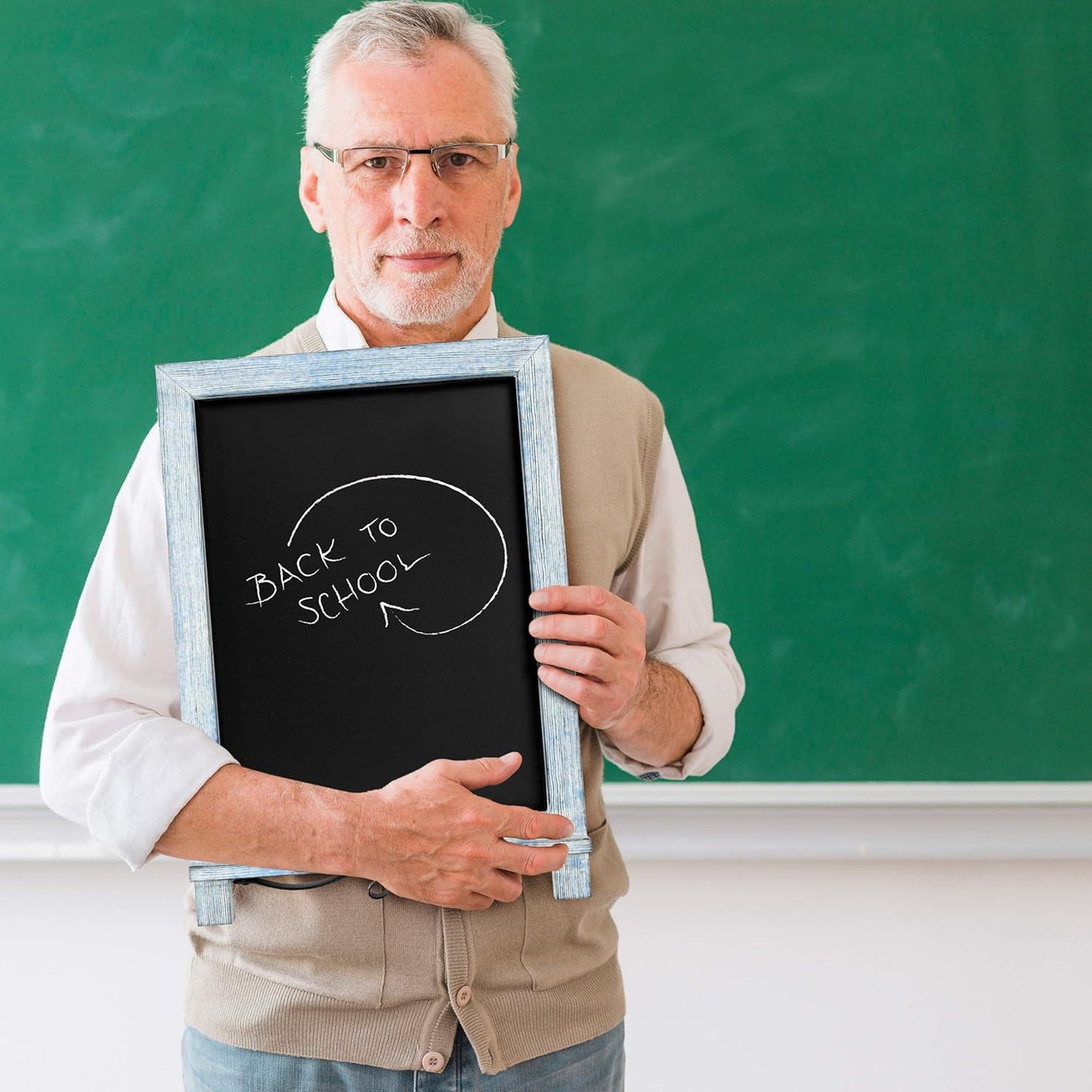 HBCY Creations Rustic Blue & White Tabletop Chalkboard with Legs/Vintage Wedding Table Sign/Small Kitchen Countertop Memo Board/Antique Wooden Frame (12" x 17", 5- Rustic Blue)