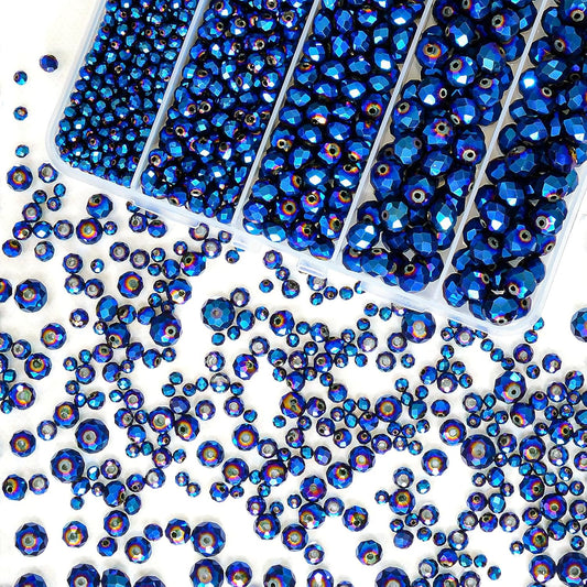 800Pcs 4/6/8/10mm Crystal Glass Beads for Jewelry Making Beads for Bracelets Necklace Pendants Making Supplies(Peacock Blue)