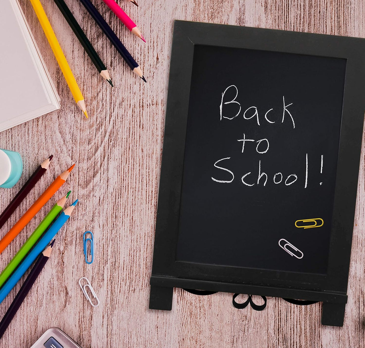 HBCY Creations Black Wooden Tabletop Chalkboard with Legs/Vintage Wedding Table Sign/Small Kitchen Countertop Memo Board/Antique Wooden Frame (9.5” x 14” Inches) (4 - Black)