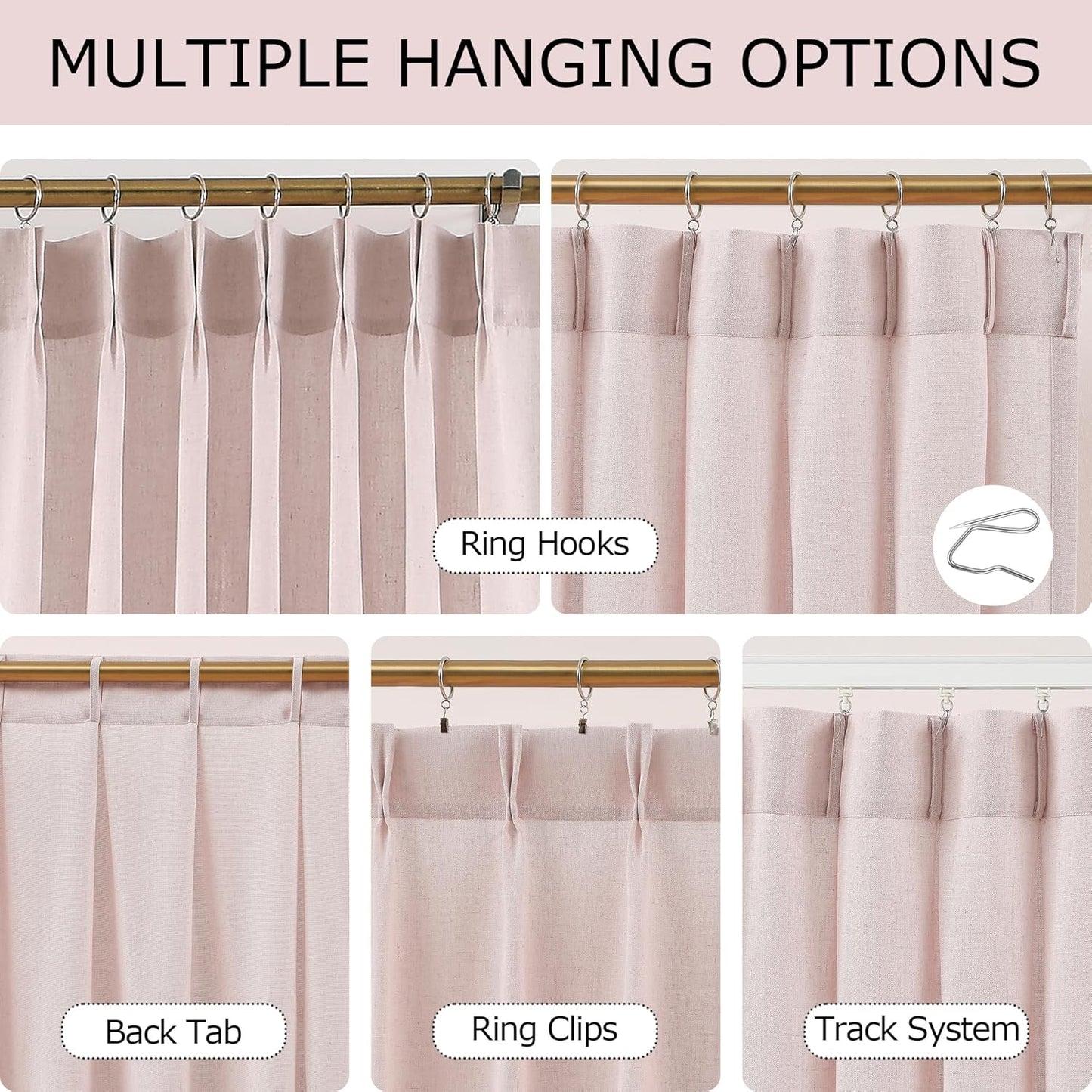 Vision Home Soft Pink Pinch Pleated Semi Sheer Curtains Textured Linen Blended Light Filtering Window Curtains 90 inch for Living Room Bedroom Pinch Pleat Drapes with Hooks 2 Panels 40" Wx90 L