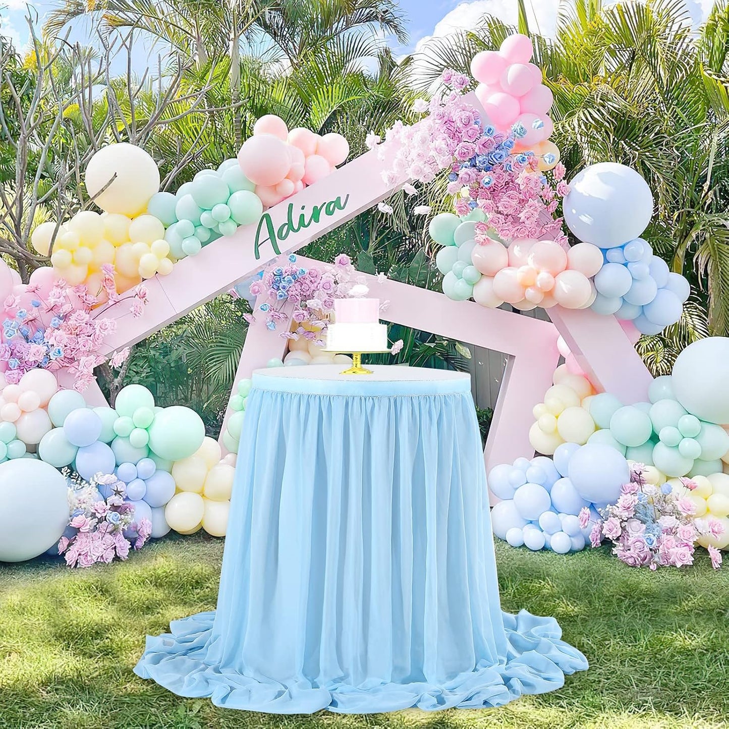 9ft Baby Blue Table Skirt Baby Shower Tablecloth for Boy Birthday Sweetheart Cake Table Wedding Table Decoration