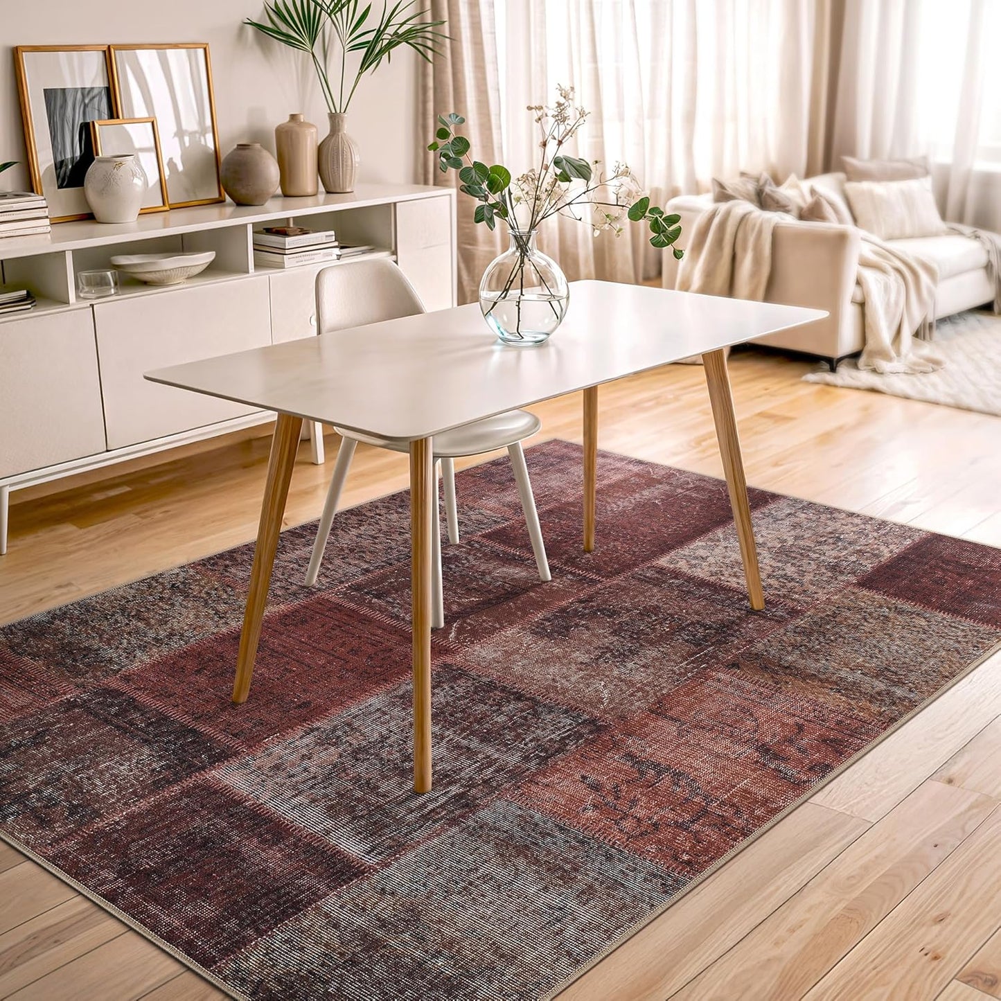 Bloom Rugs Washable Non-Slip 5' x 7' Rug - Red/Brown Traditional Patchwork Area Rug for Living Room, Bedroom, Dining Room, and Kitchen - Exact Size: 5' x 7'