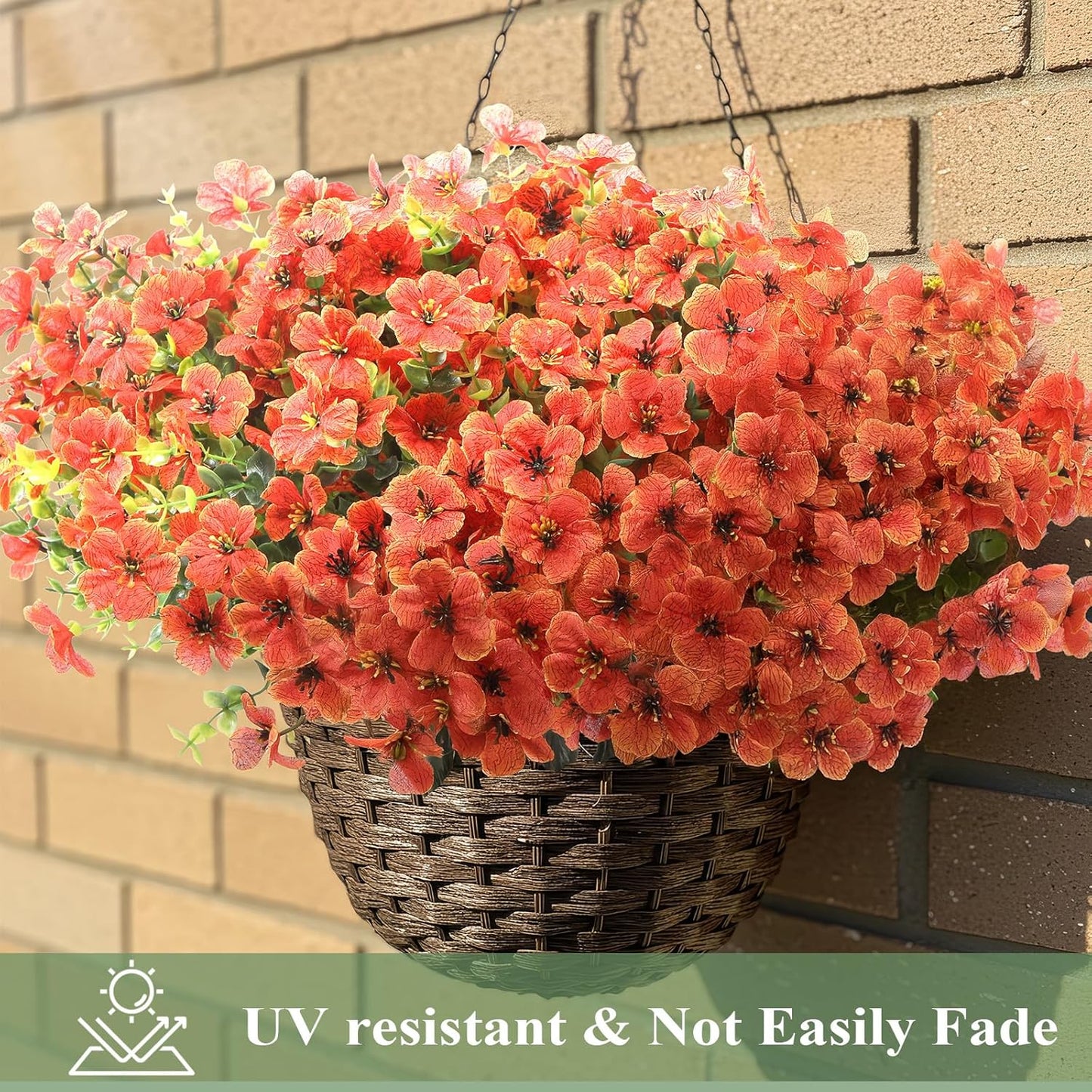 Artificial Flowers for Outdoors 24 Bundles, UV Resistant Orange Fake Silk Flower Fall Autumn Garden Decor Wedding Window Door Decorations