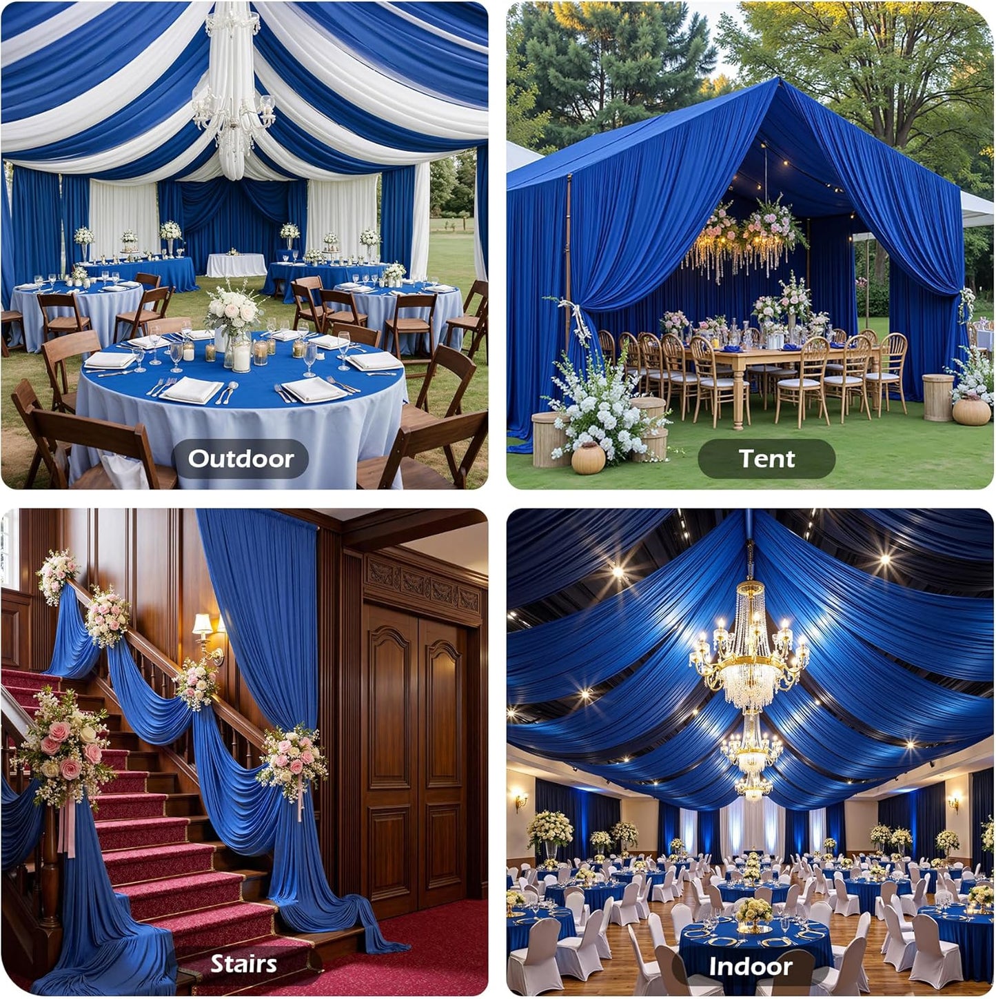 PartyVillage 10 Panels 5ftx30ft Royal Blue Ceiling Drapes for Wedding Parties – 30 FT Extra Long Thick Polyester Wrinkle-Free Drapery Tent Decor Decorations for Birthday Party Ceremony Stage Swag