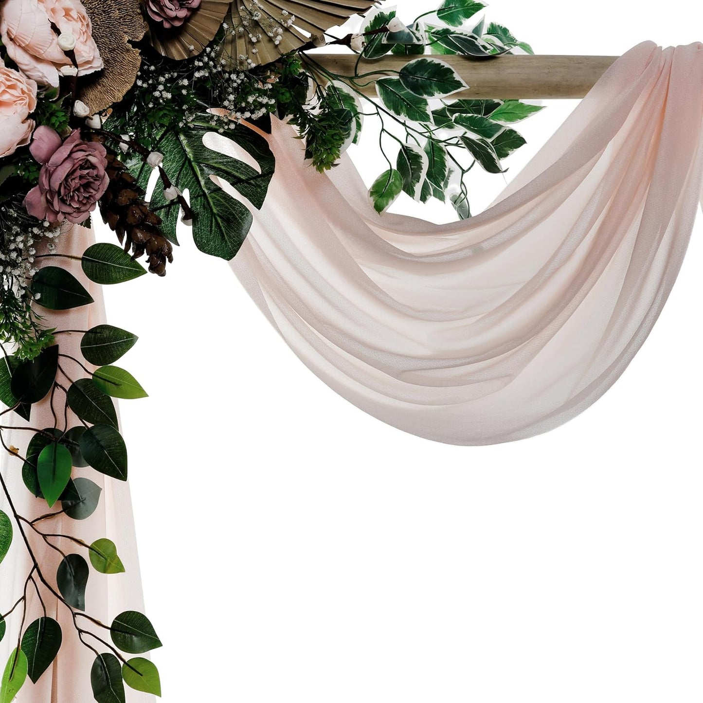 VDS Pack of 2 Panel (30 Inch X 20 Feet) Wedding Arch Draping Fabric Sheer Chiffon Fabric Drapery for Wedding Ceremony Reception Swag Backdrop Canopy Chuppah ARBO Altars Decoration (Nude)