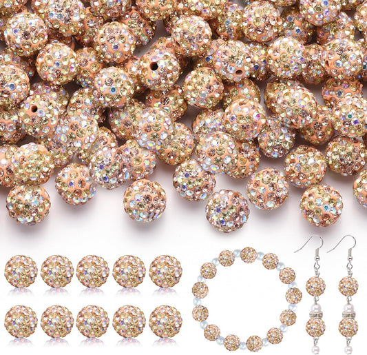 105pcs 10mm Rhinestone Beads for Jewelry Making, Light Peach AB Shiny Round Disco Beads Bulk, Sparkle Crystal Clay Christmas for Bracelet Baseball Necklace Earring Crafting and DIY