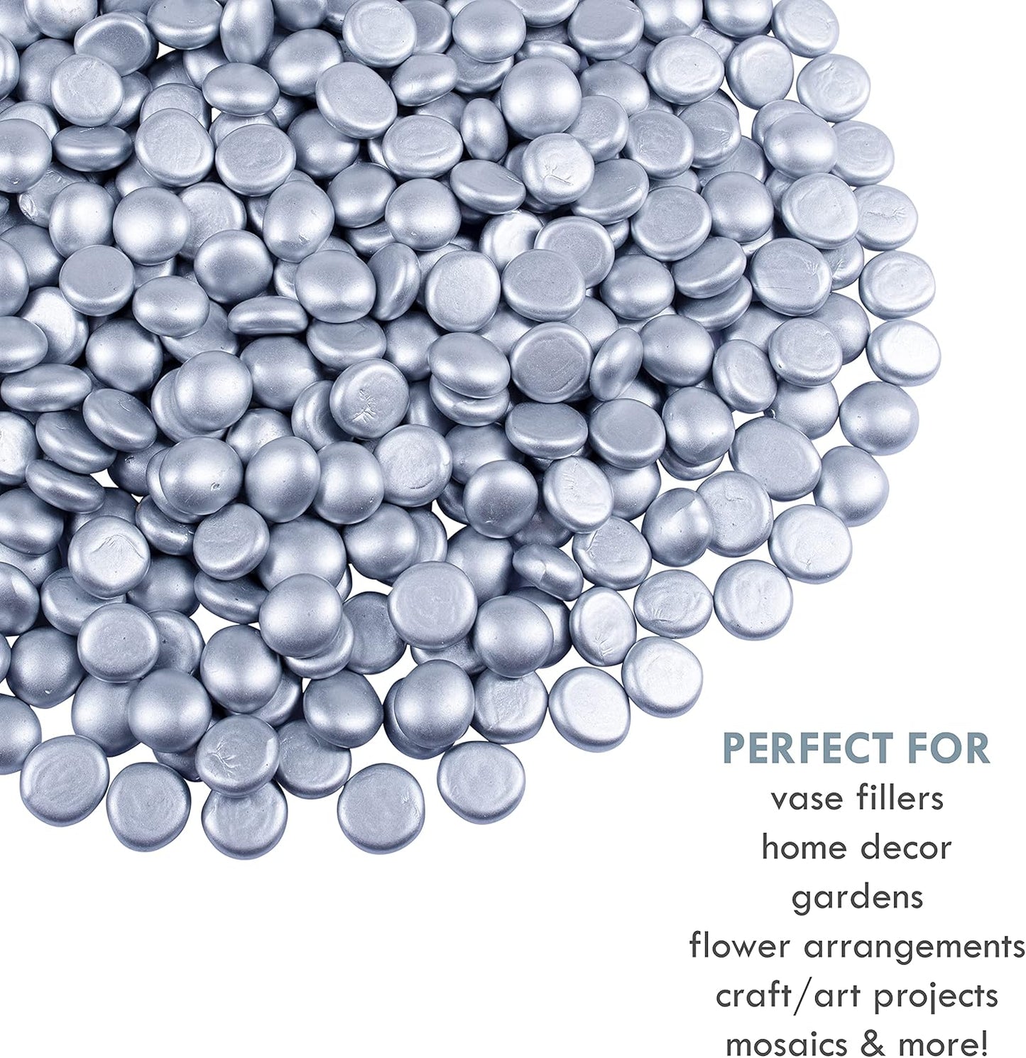 Galashield Flat Glass Marbles for Vases Silver Glass Gems Beads Pebbles Vase Filler (5 LBS, Approx. 540 PCS)