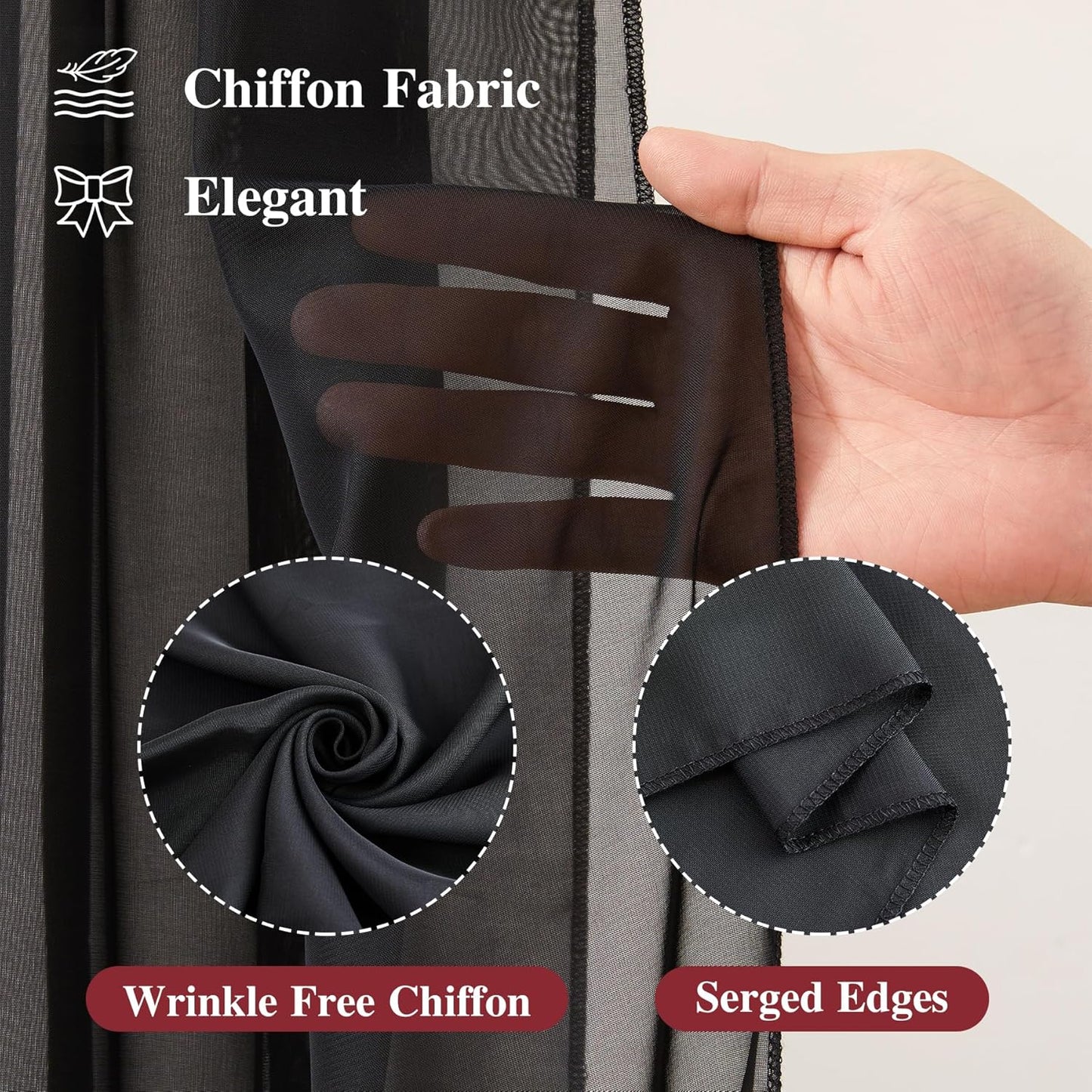 Wedding Arch Draping Fabric,2 Panels 18FT Black Sheer Chiffon Curtain Drapes 6 Yards for Wedding Ceremony Birthday Party Decoration