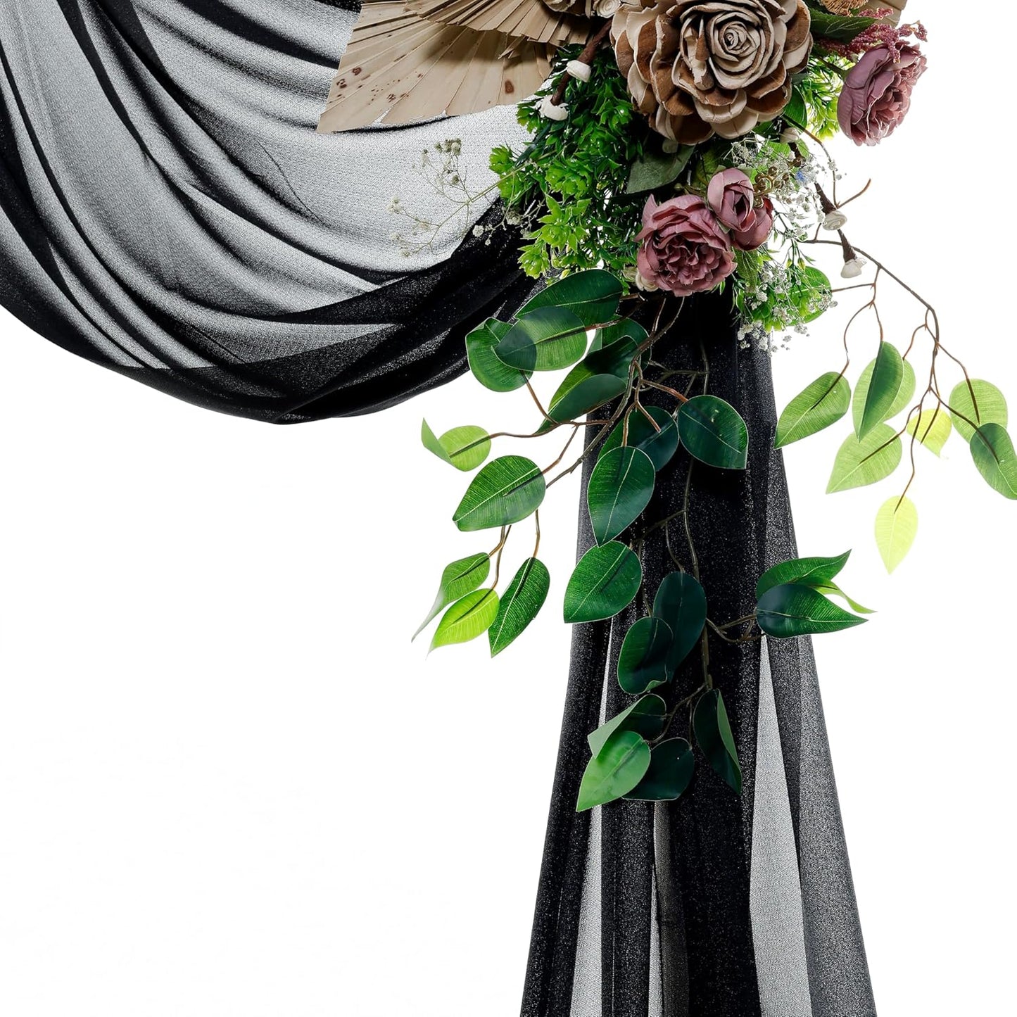 VDS Pack of 1 Panel (30 Inch X 40 Feet) Wedding Arch Draping Fabric Sheer Chiffon Fabric Drapery for Wedding Ceremony Reception Swag Backdrop Canopy Chuppah ARBO Altars Decoration (Black)