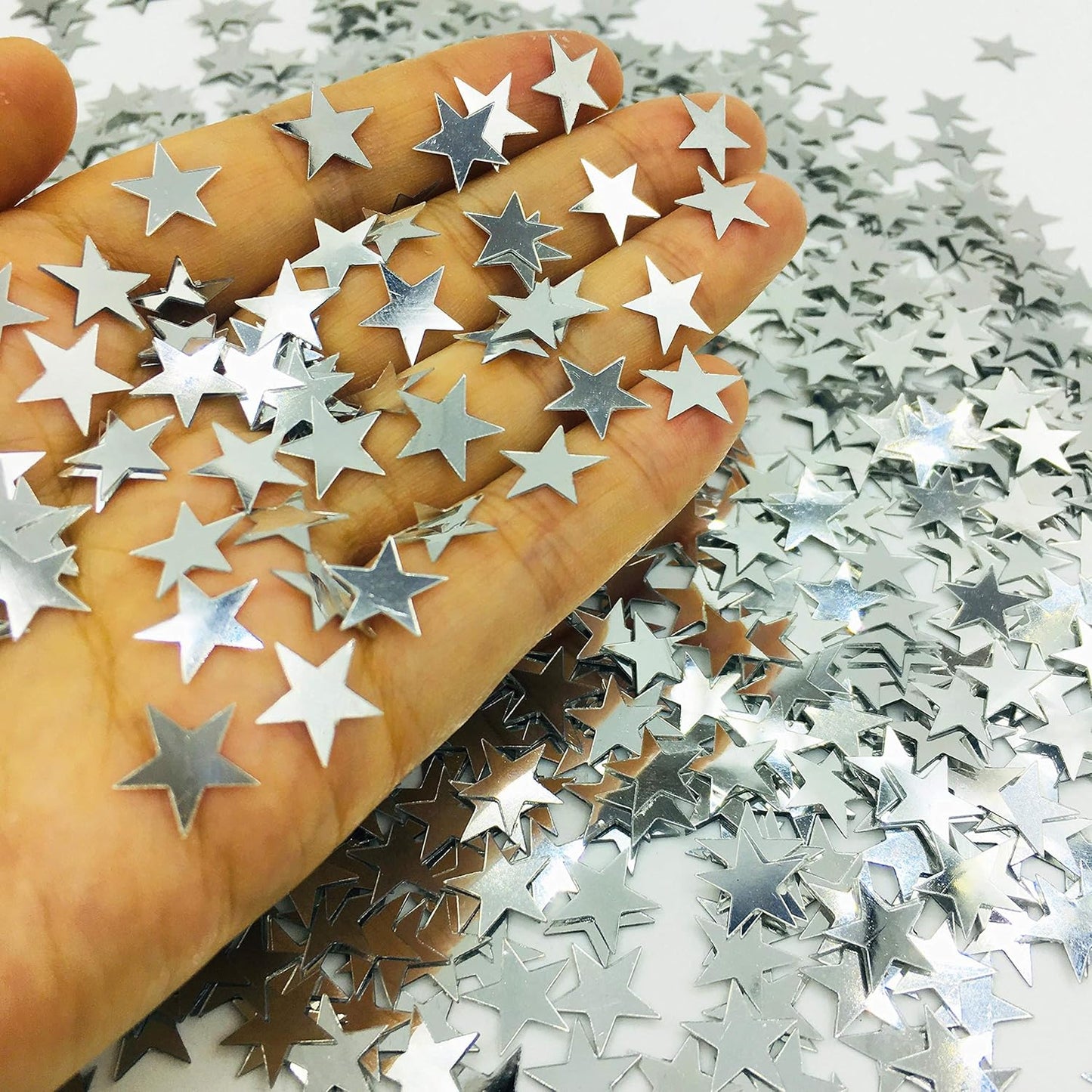 Confetti Star Metallic Foil Confetti Sprinkles for Wedding/Birthday/Festival Party Decorations 1.5OZ (Silver 10mm)