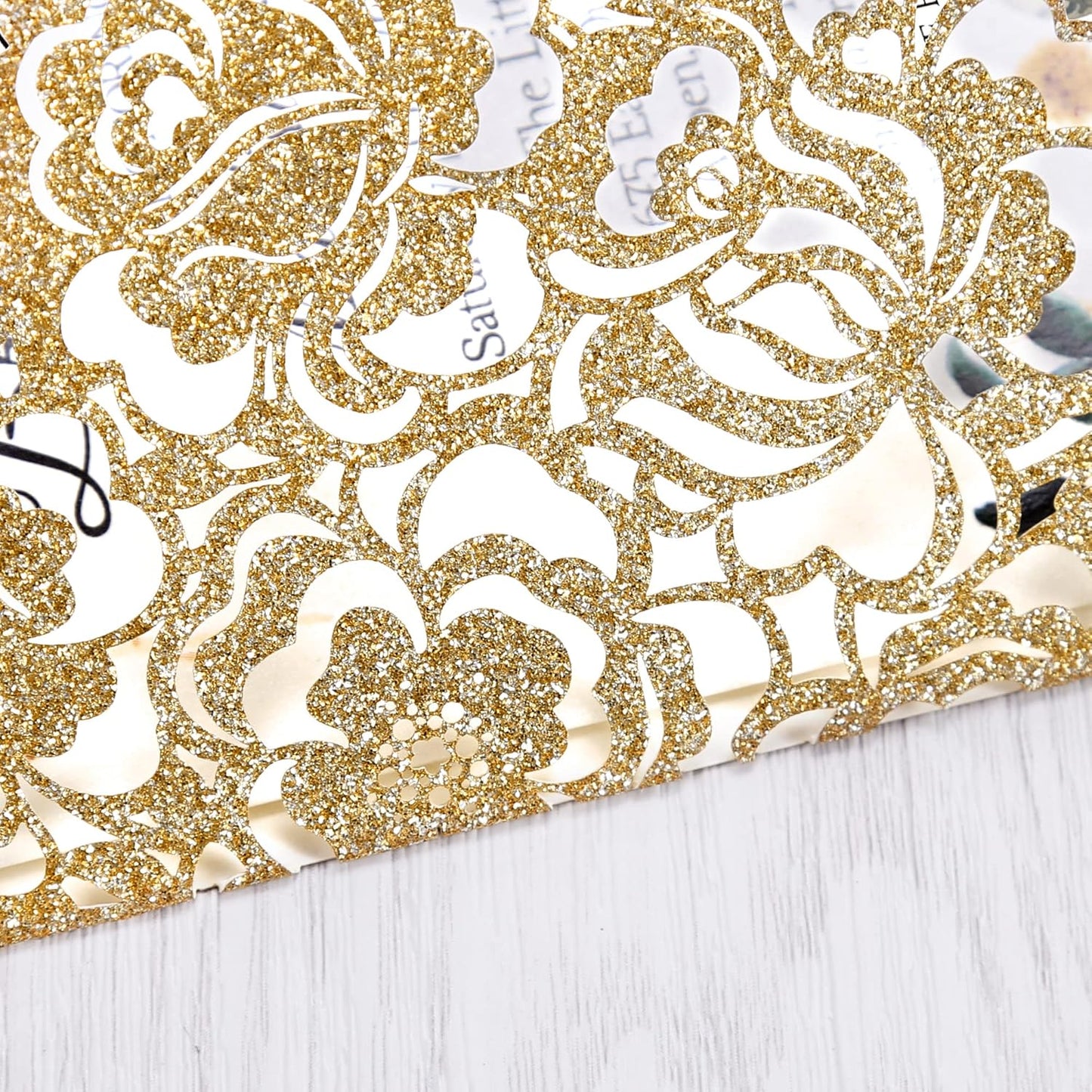 DORIS HOME 50pcs Laser Cut Wedding Invitations with Envelopes Gold Glitter, 4.7x7.1 Personalized Invitation Cards for Wedding, Anniversary Invitations with Envelopes