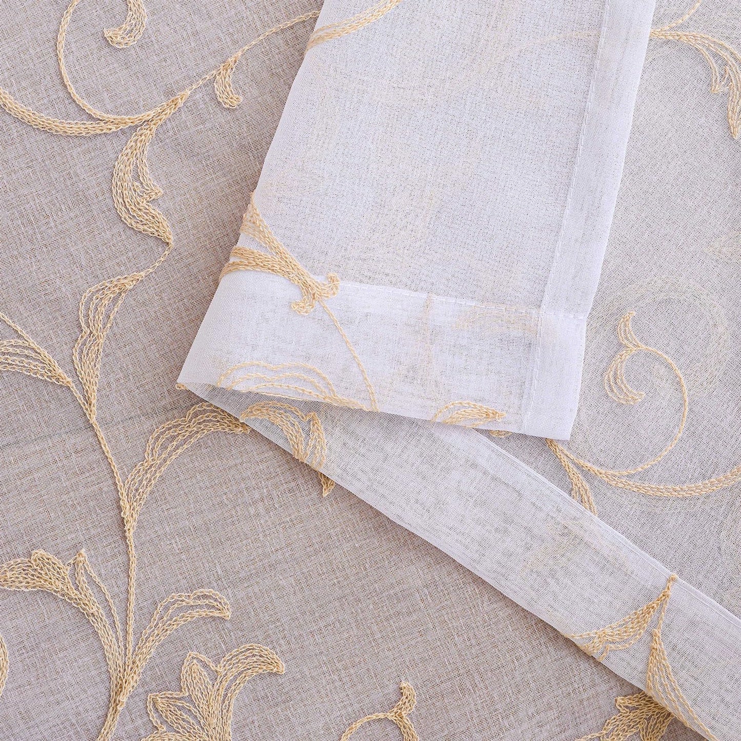 White Sheer Curtains 84 Inches Long, Rod Pocket Sheer Drapes for Living room, Bedroom, 2 Panels, 52"x84", Vintage Beige Floral Patterned Boho Window Curtains for Yard, Patio, Villa, Parlor.