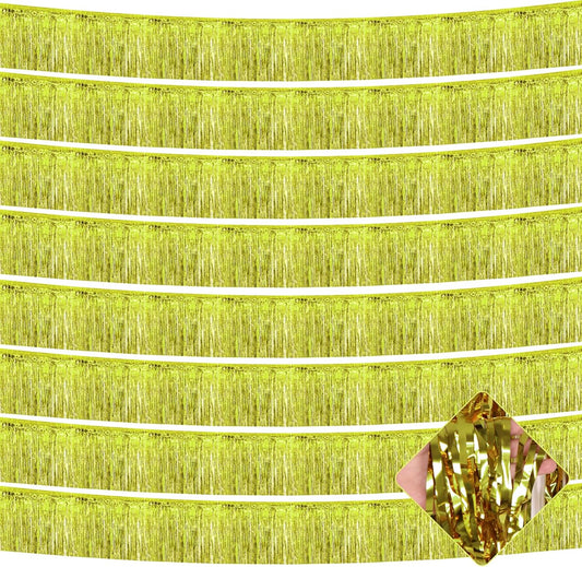 10 Pack 10 Feet Foil Fringe Garland Metallic Tinsel Streamers Banner Wall Hanging Curtain Backdrop for Parade Floats, Wedding, Disco, Birthday, Halloween, Christmas Party Decorations(Light Gold)