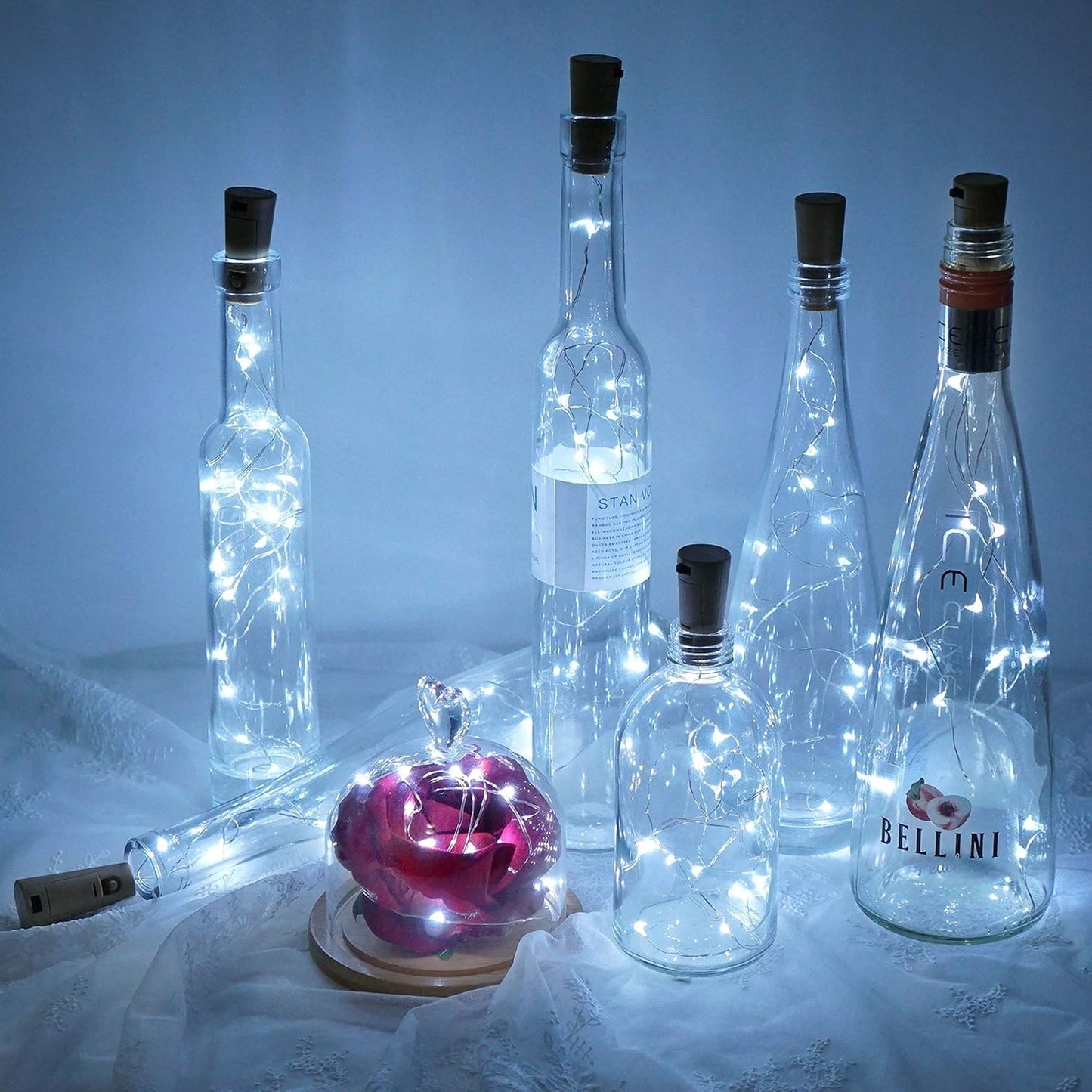 Wine Bottle Lights with Cork, Battery Operated 24 Pack 20 LED Cork Shape Silver Wire Fairy Mini String Lights(No Bottles) for DIY, Party, Decor, Christmas, Halloween,Wedding (24, Cool White)