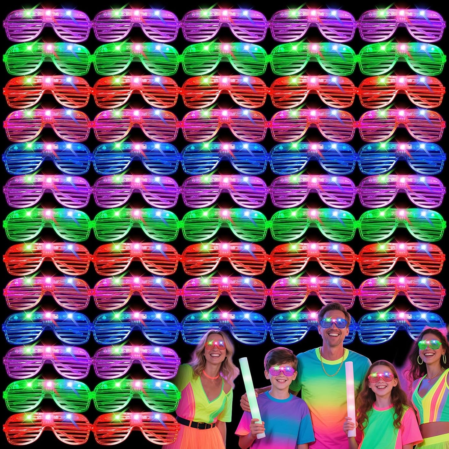 108 PCs LED Glasses,Light Up Glasses,Glow Glasses Glow In The Dark Party Supplies Suitable For Kids/Adults, 3 Light up Modes, 5 Neon Colors Rave Party,Wedding, Birthday, Concert, New Year, Carnival
