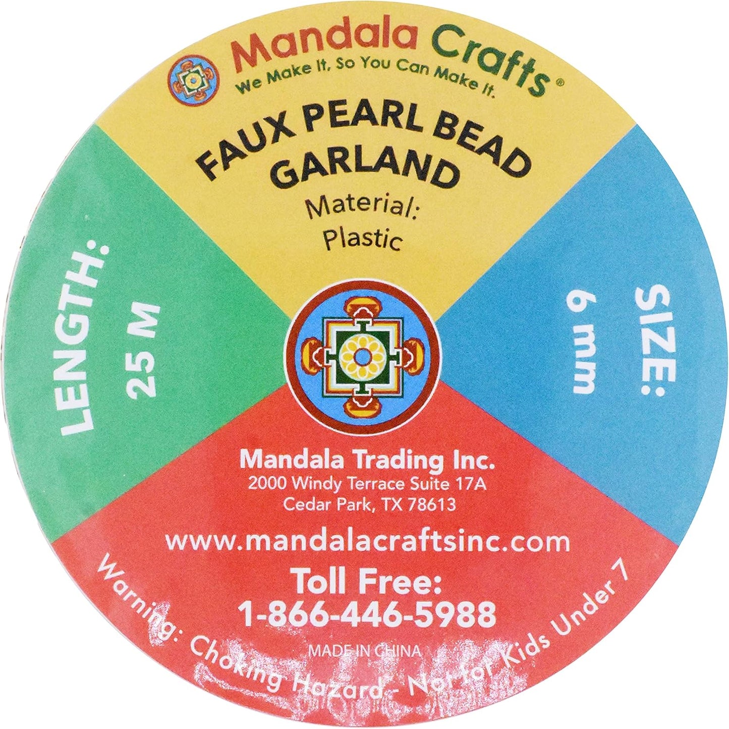 Mandala Crafts 6mm Faux Metallic Silver Pearl Beads Roll - 27 Yards Strand of Fake Pearls Chain Garlands Spool String for Christmas Tree, Wedding, Party, Vases, DIY Decoration