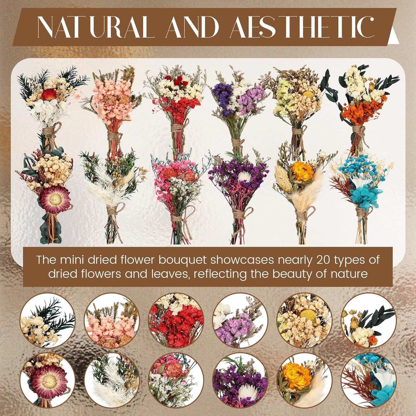 Layhit 12 Pack Boho Dried Flower Bouquet Mini Wedding Handmade Dry Flowers Decor for Vase Crafts DIY Photo Boutonniere for Men Floral Plant for Bridesmaid Gift Birthday Decor