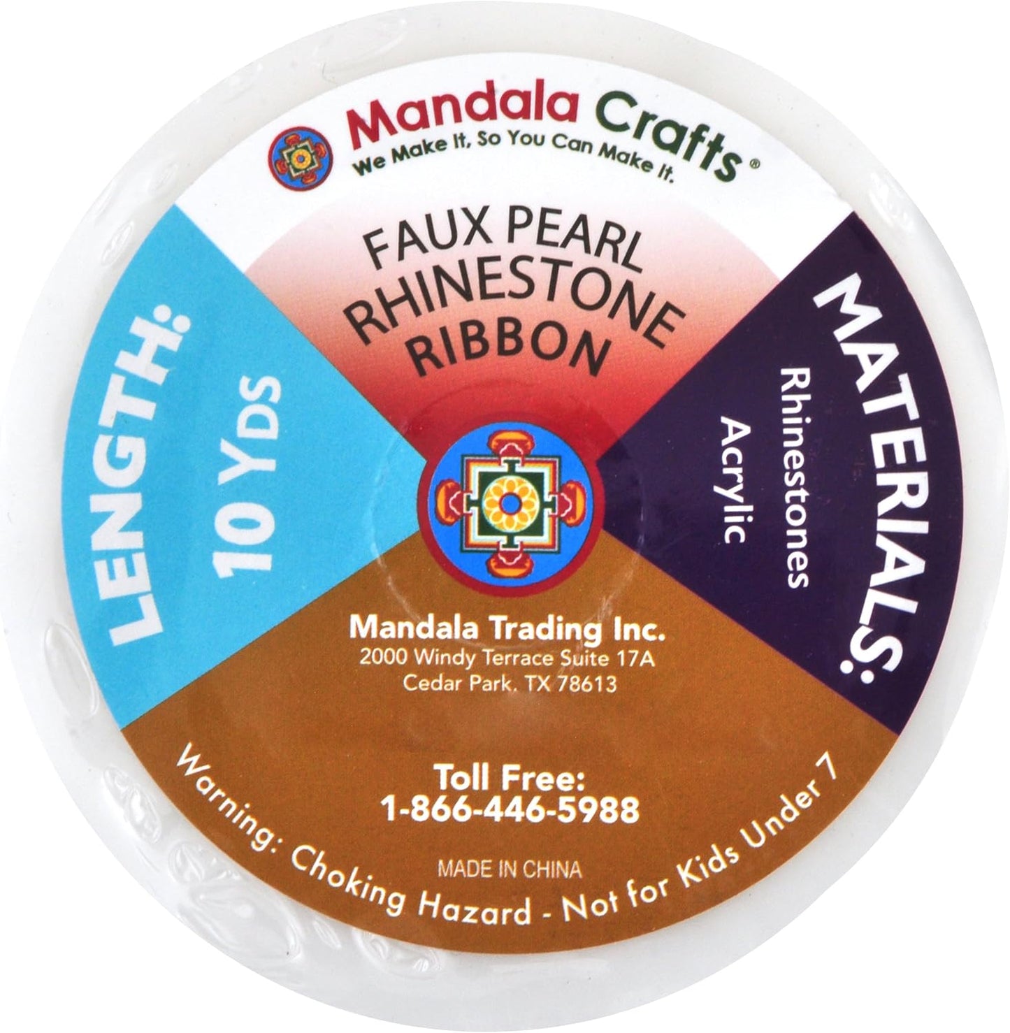 Mandala Crafts 0.75 Inch Crystal Faux White Pearl Beads Roll - 10 Yards Strand of Rhinestones Fake Pearls Chain Garlands Spool String for Christmas Tree, Wedding, Party, Vases, DIY Decoration