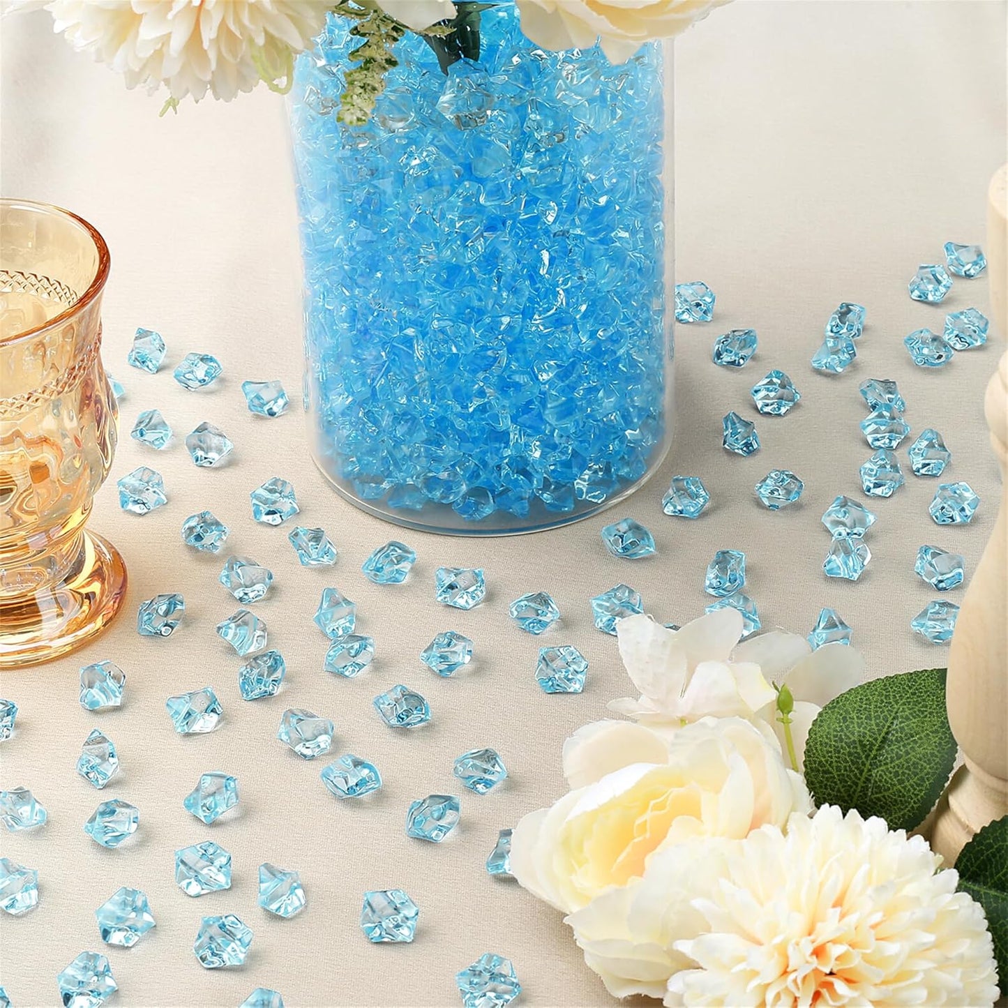 YATOJUZI 500pcs Fake Ice Cubes Aqua Blue Acrylic Crushed Rocks Vase Fillers Plastic Diamonds Gems for DIY Party Wedding Centerpiece Table Scatter Prop Display 0.5" (Only Aqua Blue)