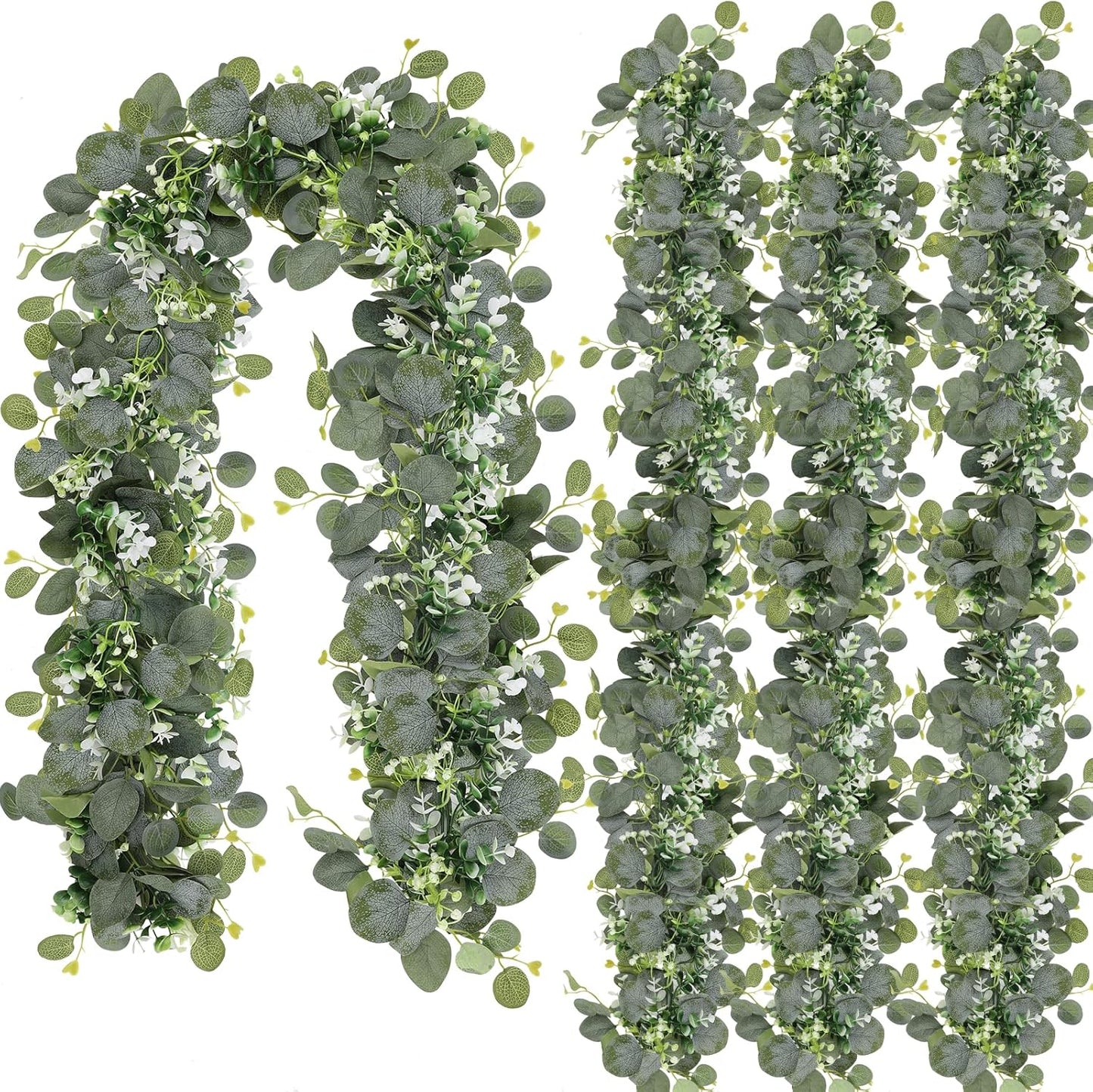 N&T NIETING 4 Pack Artificial Eucalyptus Leaf Garland, Faux Greenery Garland Decor 6 FT Summer Garlands, Fake Hanging Vines Garlands for Decoration Table Mantle
