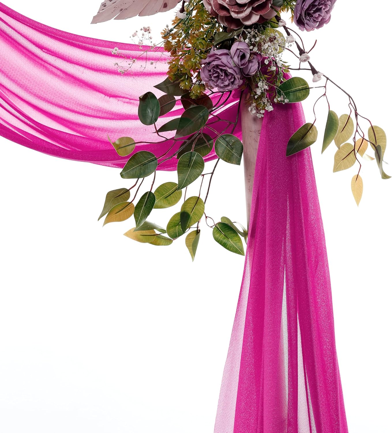 VDS Pack of 4 Panel (30 Inch X 20 Feet) Wedding Arch Draping Fabric Sheer Chiffon Fabric Drapery for Wedding Ceremony Reception Swag Backdrop Canopy Chuppah ARBO Altars Decoration (Magenta)