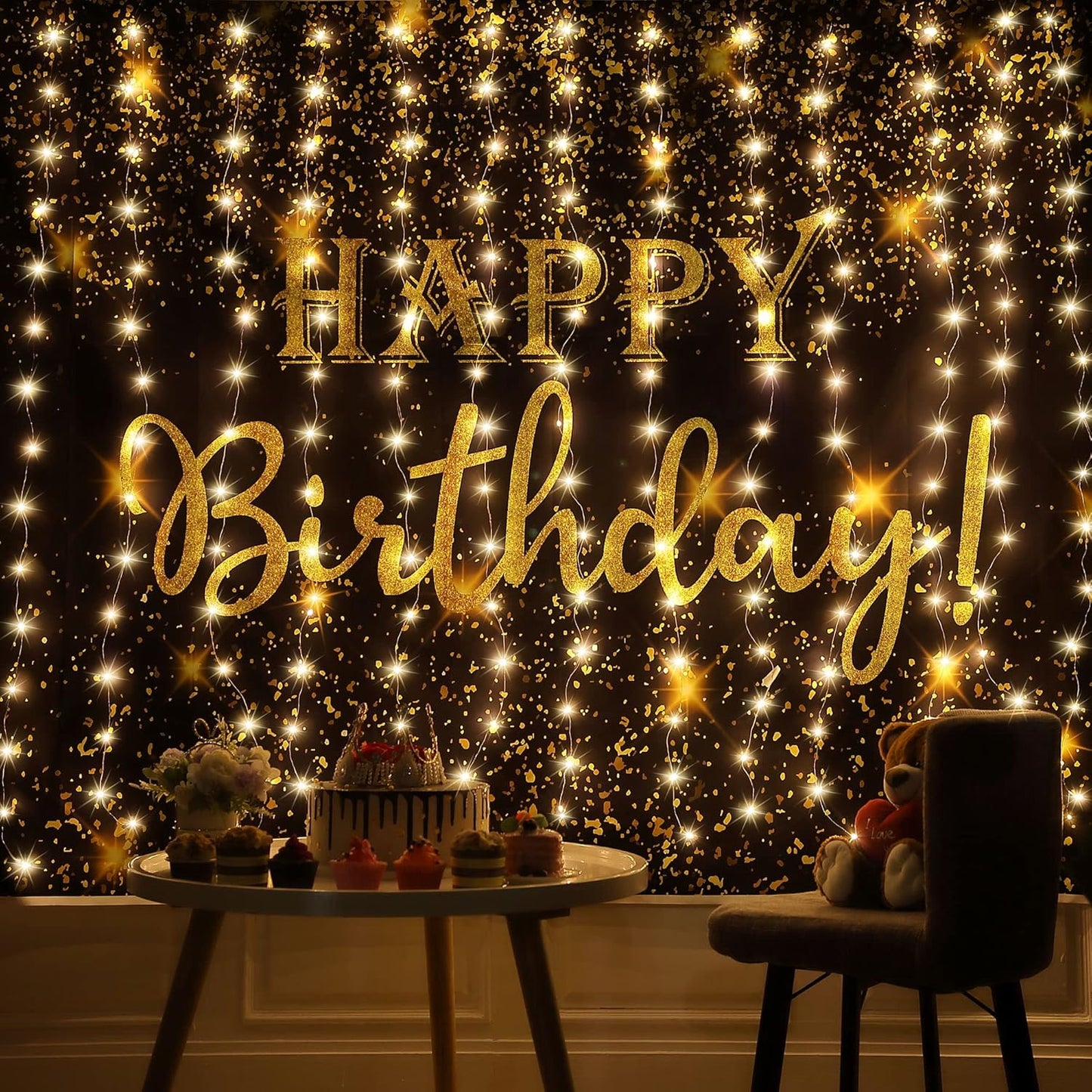 Meonum Curtain Tapestry Backdrop String Lights, Each 13 Strings 6.6 x 5 ft Tapestry Fairy String Light, 8 Modes Window Wall Hanging Light Strings for Bedroom Christmas Curtain Decor(3 Pack)