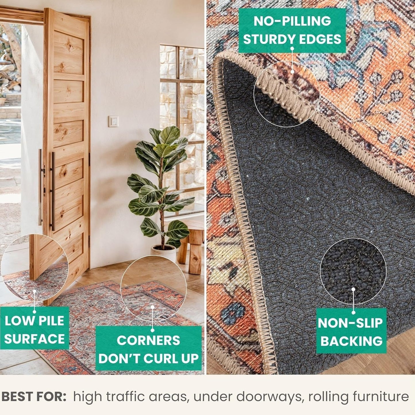 Bloom Rugs Washable Non-Slip 9' x 12' Rug - Orange Traditional Bordered Area Rug for Living Room, Bedroom, Dining Room, and Kitchen - Exact Size: 9' x 12'