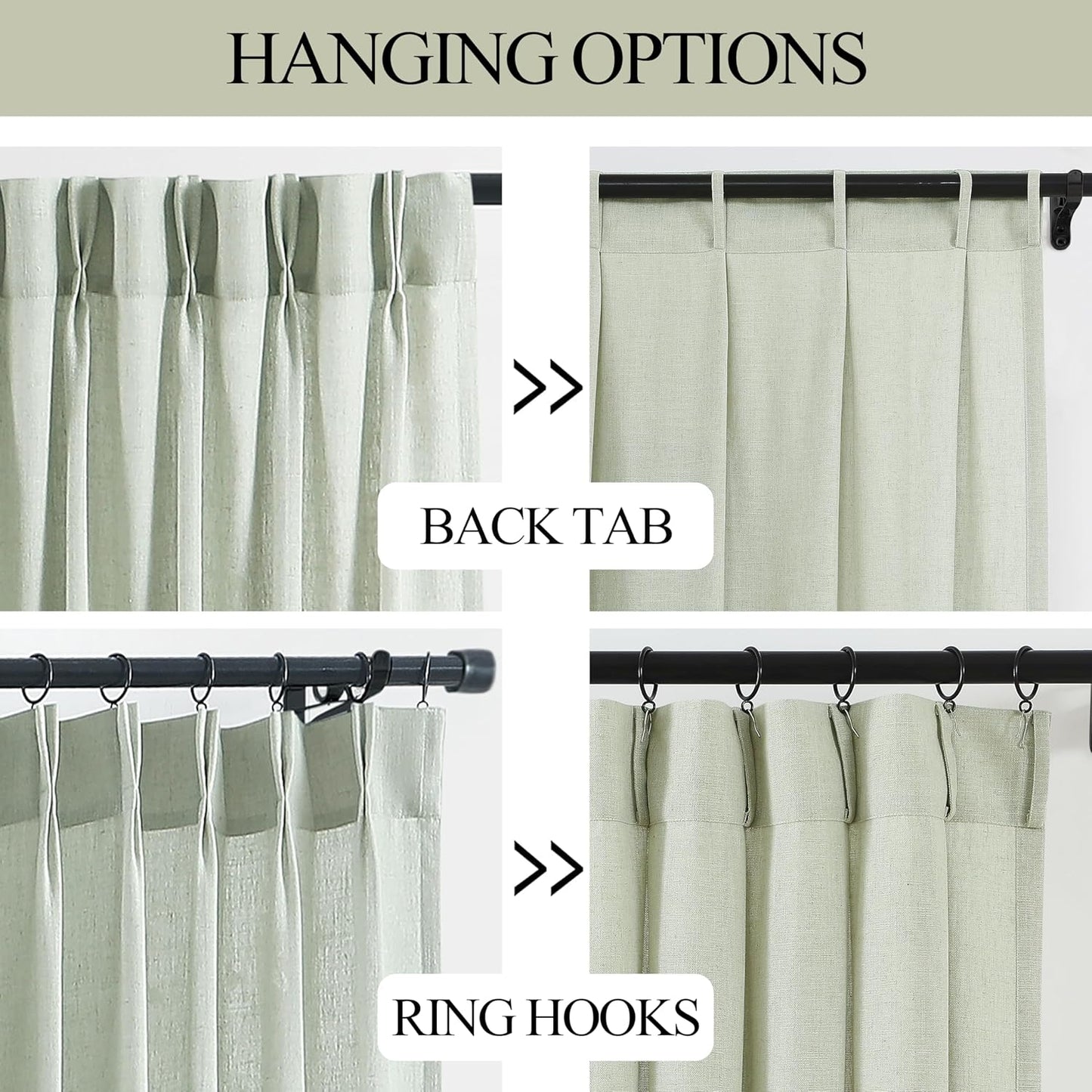 Vision Home Pinch Pleated Semi Sheer Curtains Textured Linen Blended Light Filtering Window Curtains 84 inch for Living Room Bedroom Pinch Pleat Drapes with Hooks 2 Panels 40" Wx84 L,Soft Green