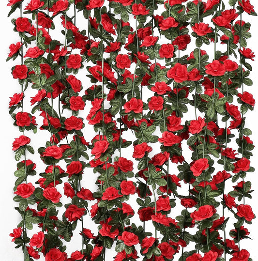 KHOYIME 9 Pack 72 FT Artificial Flower Garland, Fake Red Roses Vines Silk Flowers Faux Plastic Outdoor Hanging Floral Ivy Garland Decoration for Wedding Arch Bedroom Home Wall Backdrop Room Decor
