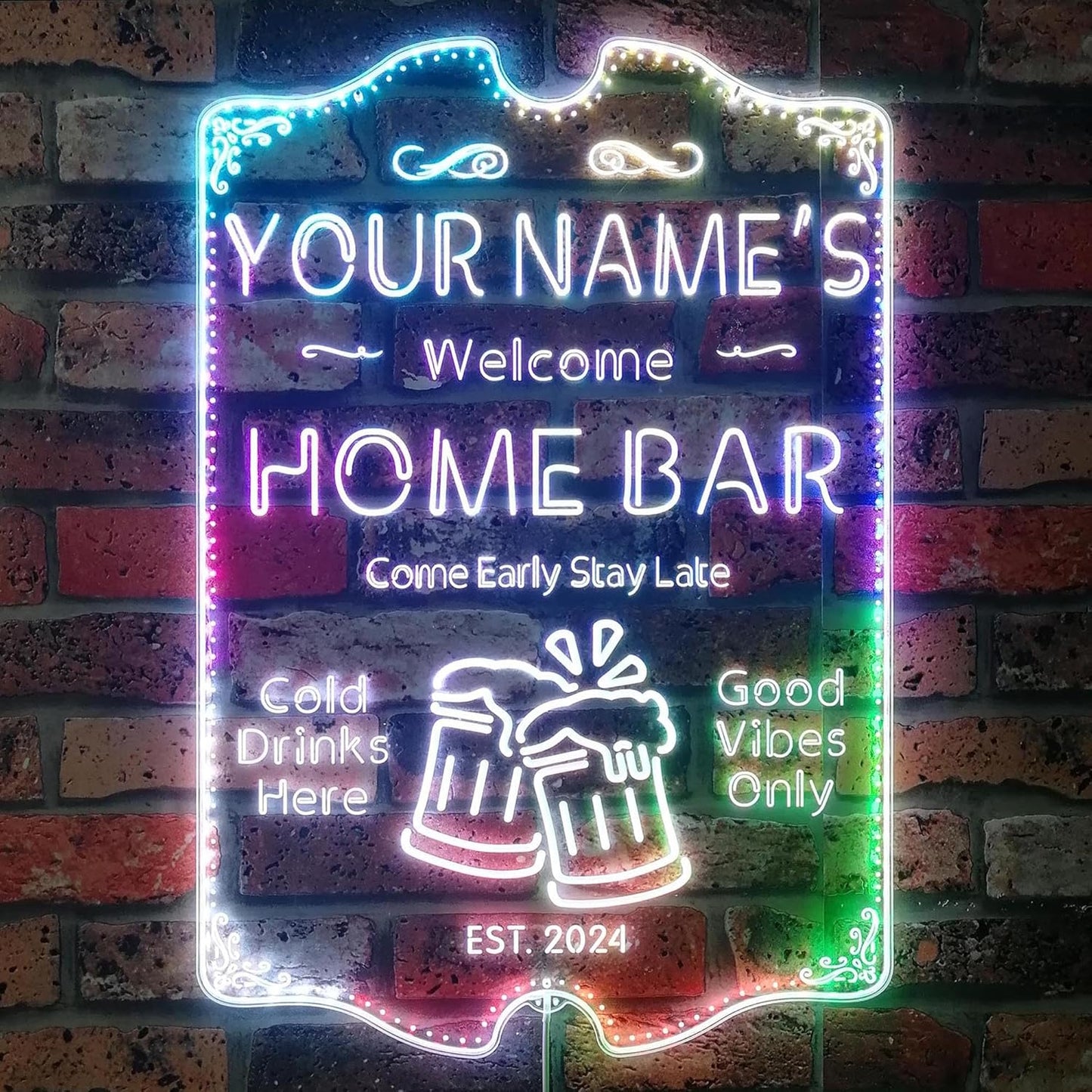 ADVPRO Personalized Your Name Home Bar RGB Dynamic Glam LED Sign - Cut-to-Edge Shape - Smart 3D Decoration - Multicolor Signage st06s32-fnd-p11a-tm-c