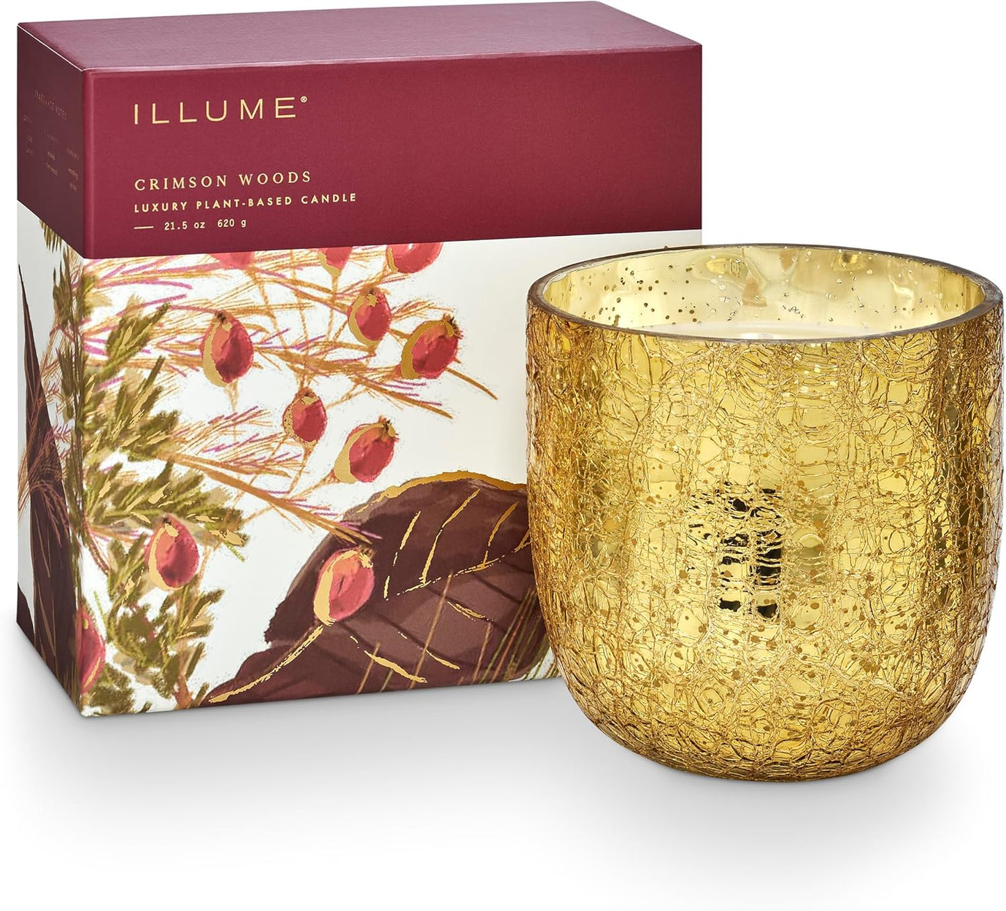 Illume Crimson Woods Large Boxed Crackle Glass Candle