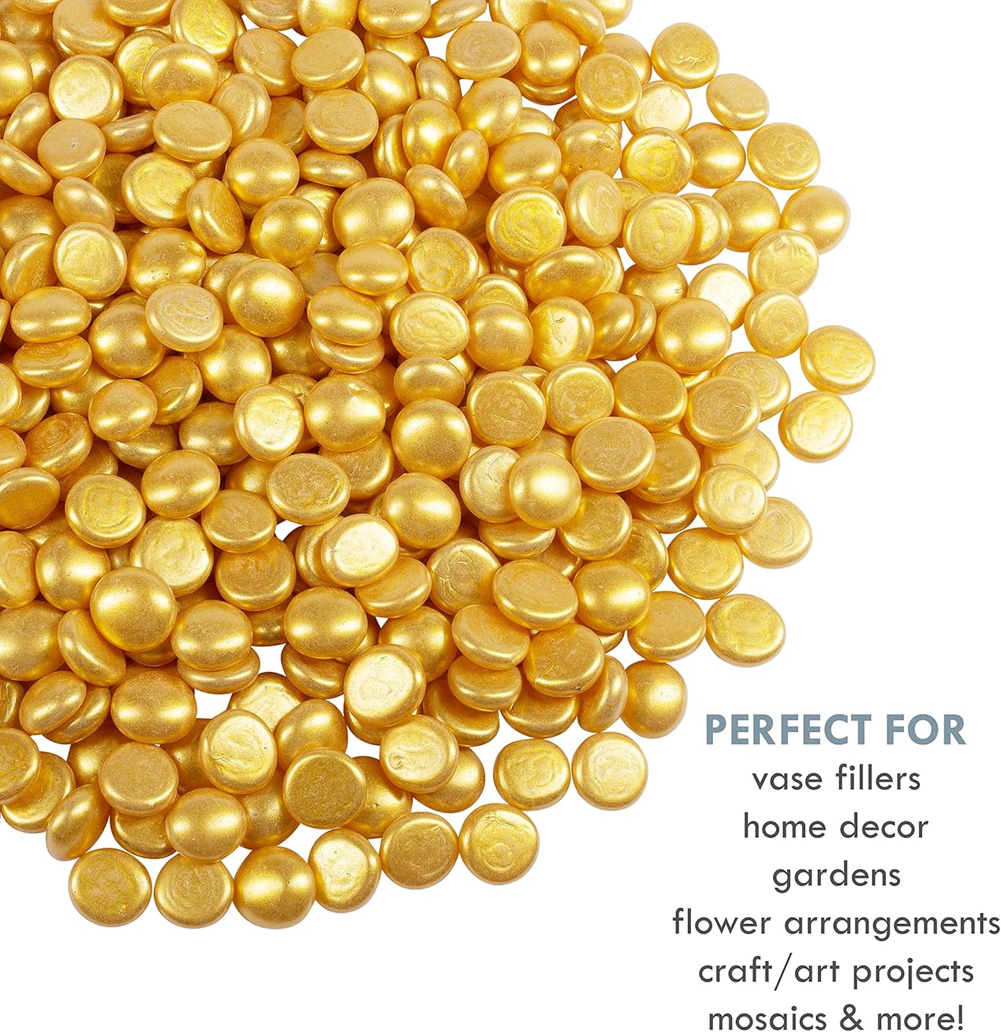 Galashield Flat Glass Marbles for Vases Gold Glass Gems Beads Pebbles Vase Filler (5 LBS, Approx. 540 PCS)