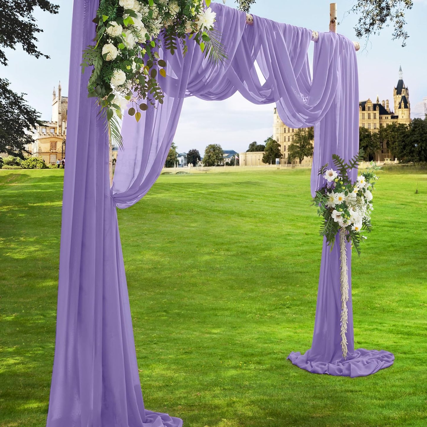 VACVELT Wedding Arch Draping Fabric, Lilac Chiffon, 2 Panels Sheer Drapes, 30 Inch x 20ft Chiffon Backdrop Curtain, Outdoor Sheer Drapery for Ceremony Party Ceiling