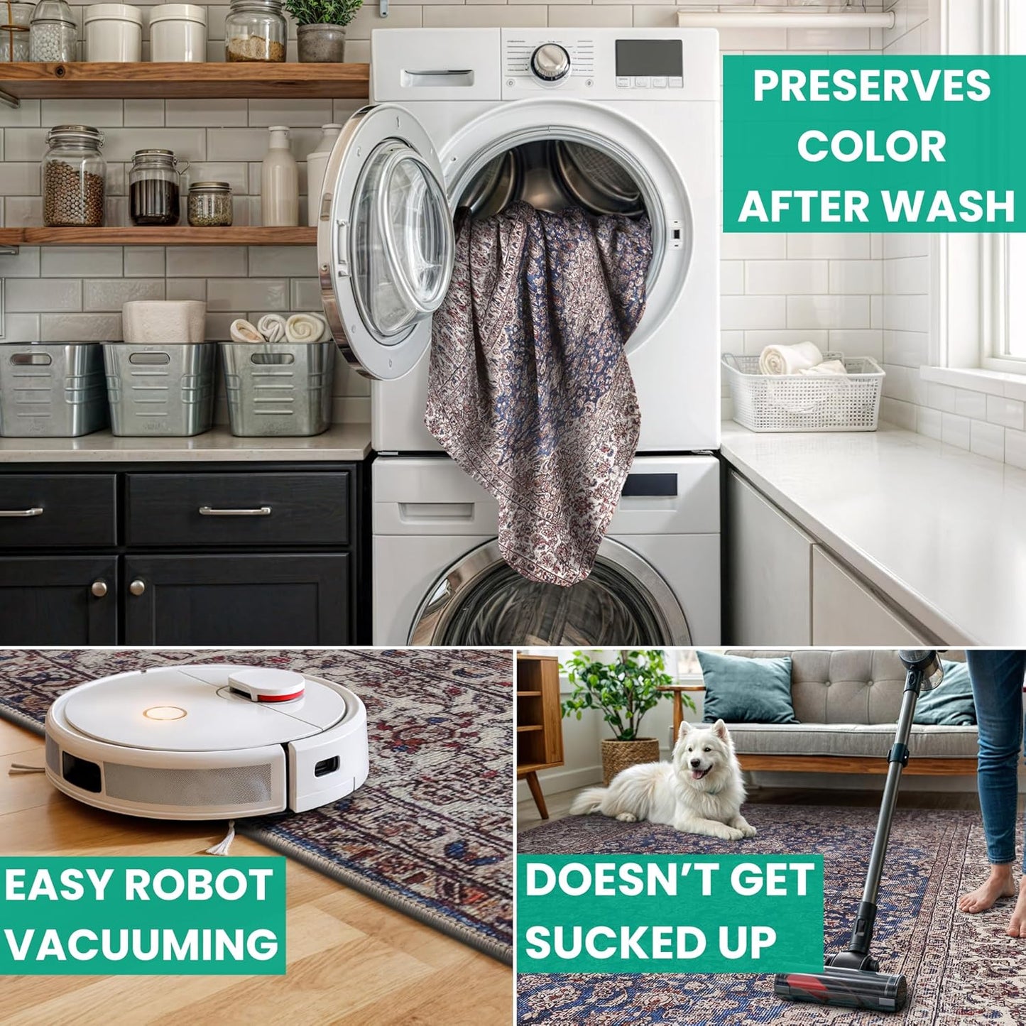 Bloom Rugs Washable Non-Slip 3' x 5' Rug - Dark Blue/Beige Traditional Medallion Area Rug for Living Room, Bedroom, Dining Room, and Kitchen - Exact Size: 3' x 5'