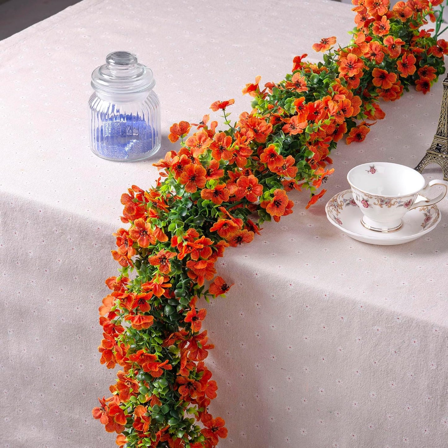 Artificial Flowers Garland Ivy, 4 Pack 5.9 FT Spring Summer Decor UV Resistant Fake Daisy Floral Vine Silk Hanging Flower for Home Garden Wedding Decor Photo Booth Backdrop(Orange)