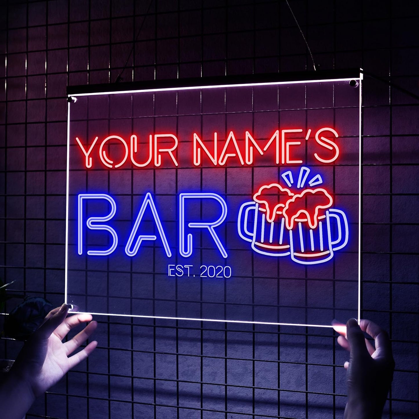 Personalized Home Bar Mica Led, Custom Name Mica LED Wall Light with Beer Mug Design, Neon Style Acrylic Sign For Game Room, Pub Decor, Gift for Him