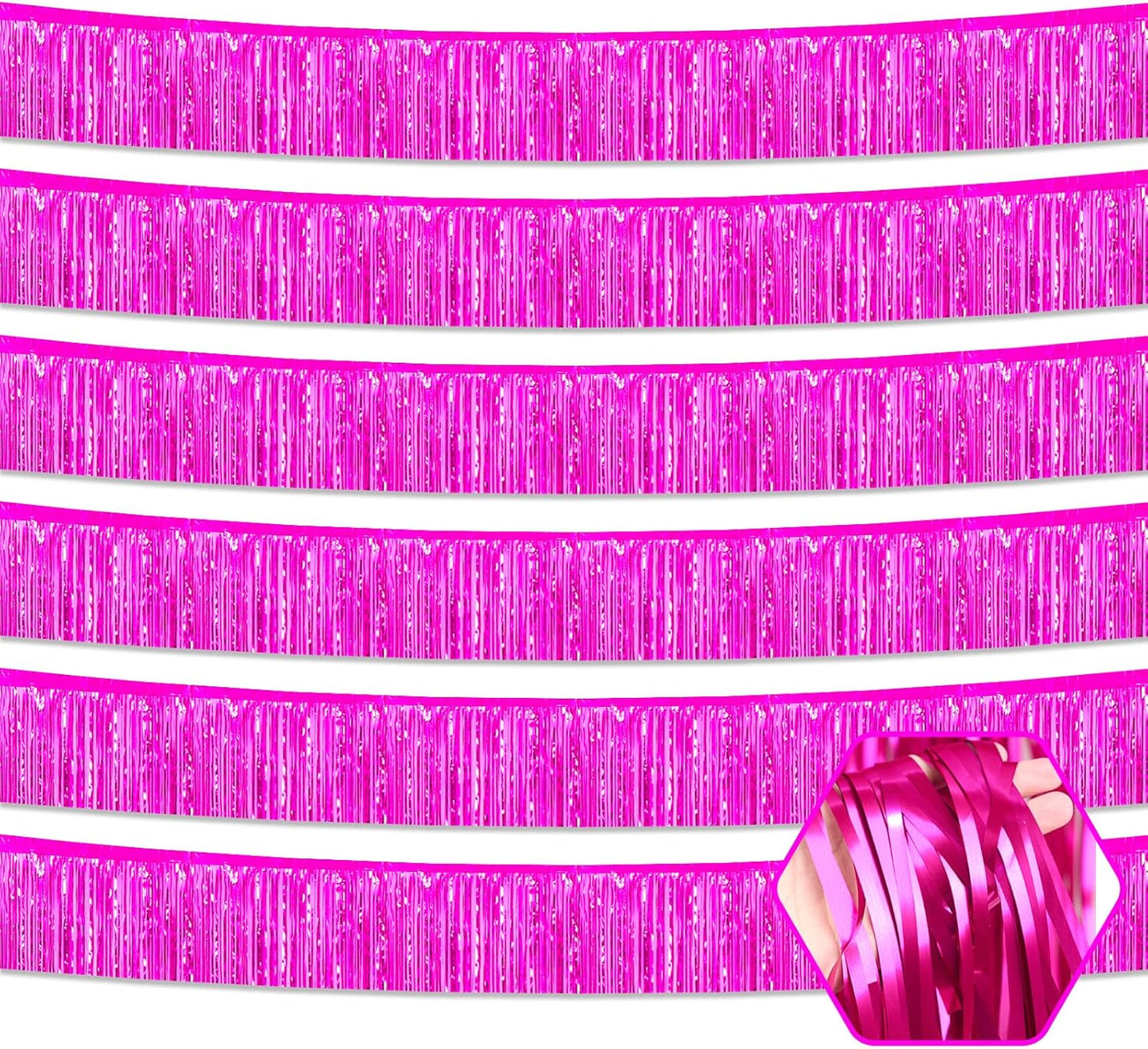 6 Pack 10 Feet Rose Red Foil Fringe Garland Metallic Tinsel Streamers Banner Wall Hanging Curtain Backdrop for Parade Floats, Birthday, Graduate, Mother's Day, Wedding Party Decoration