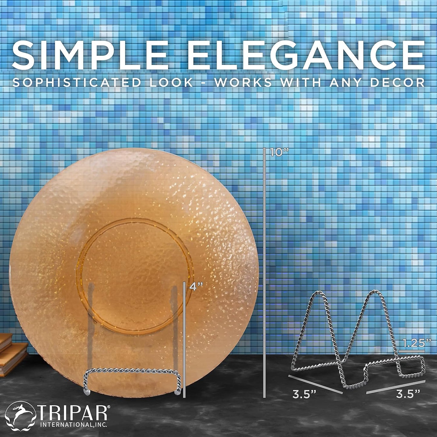 TRIPAR Decorative Twisted Wire Stand, Chrome Display (4 Inch Depth) Tabletop Easel Sleek & Modern Look - Perfect for Books, Plates, Photos & More