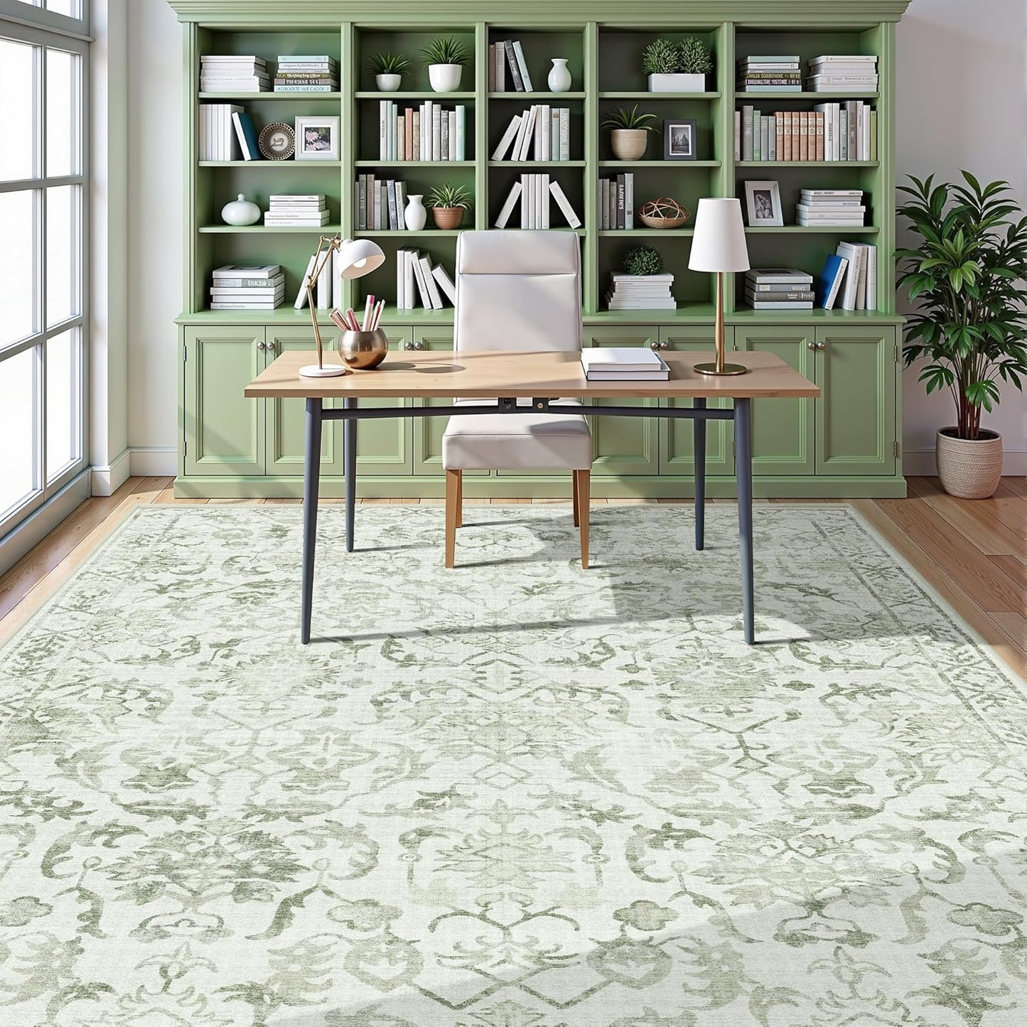 Deerly Sage Rugs 8x10 for Living Room Soft Non-Slip, Large Vintage Area Rug Retro Tribal Farmhouse Stain Resistant Carpet for Bedroom Dining Room Office Guest Room