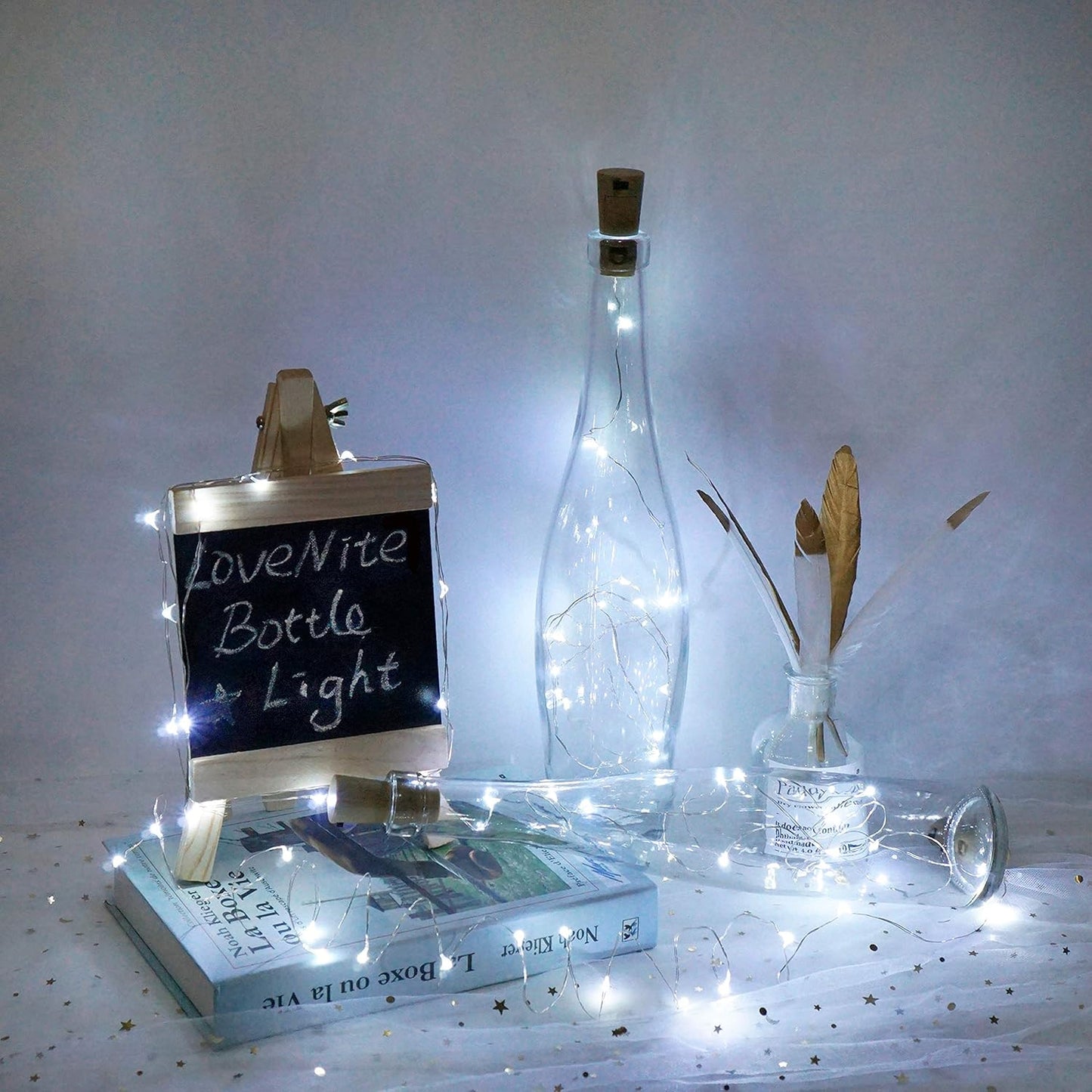 Wine Bottle Lights with Cork, Battery Operated 20 LED Cork Shape Silver Wire Colorful Fairy Mini String Lights(No Bottles) for DIY, Party, Decor, Christmas, Halloween,Wedding (6, Cool White)